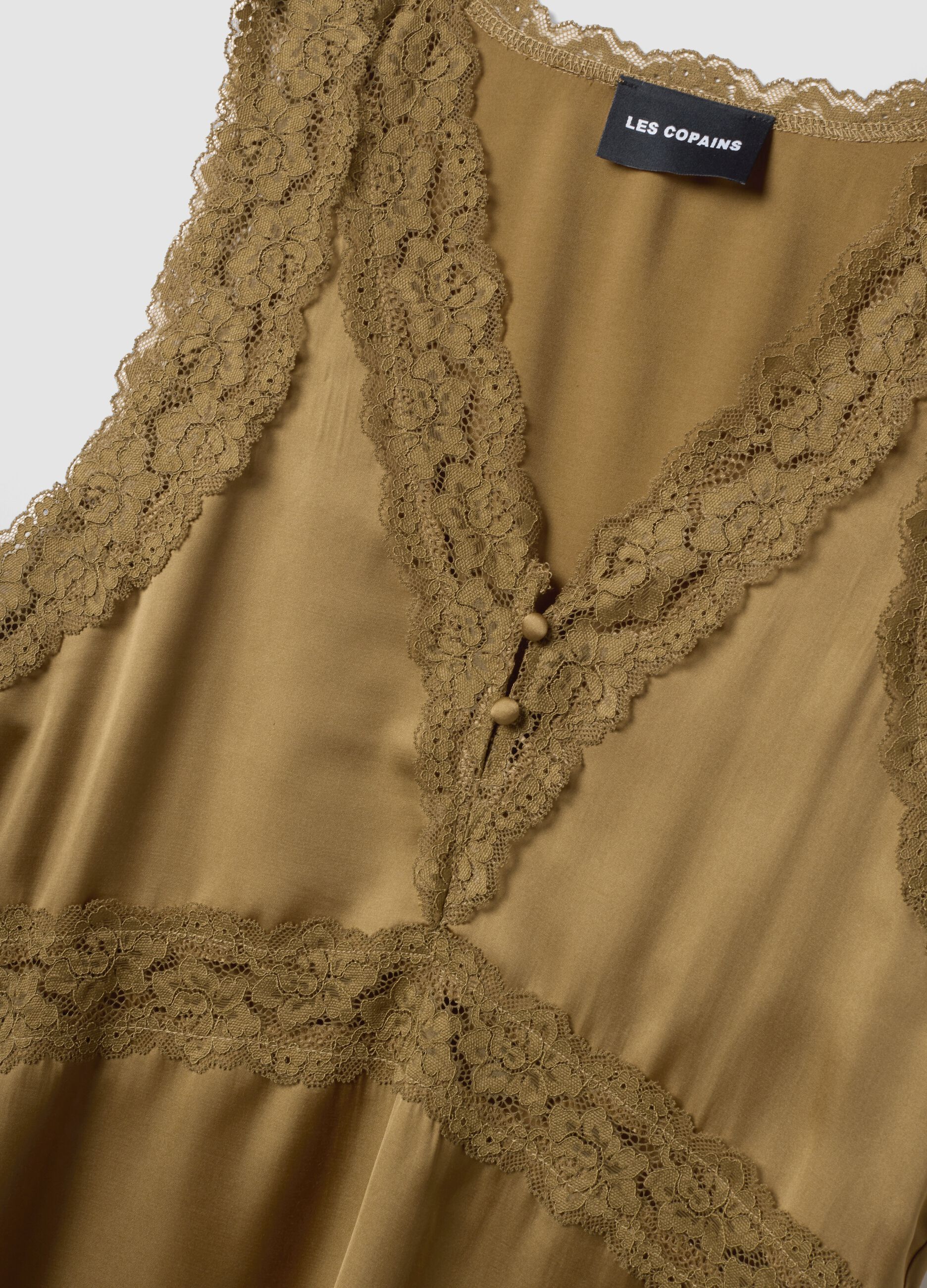 Brown viscose-blend lace top