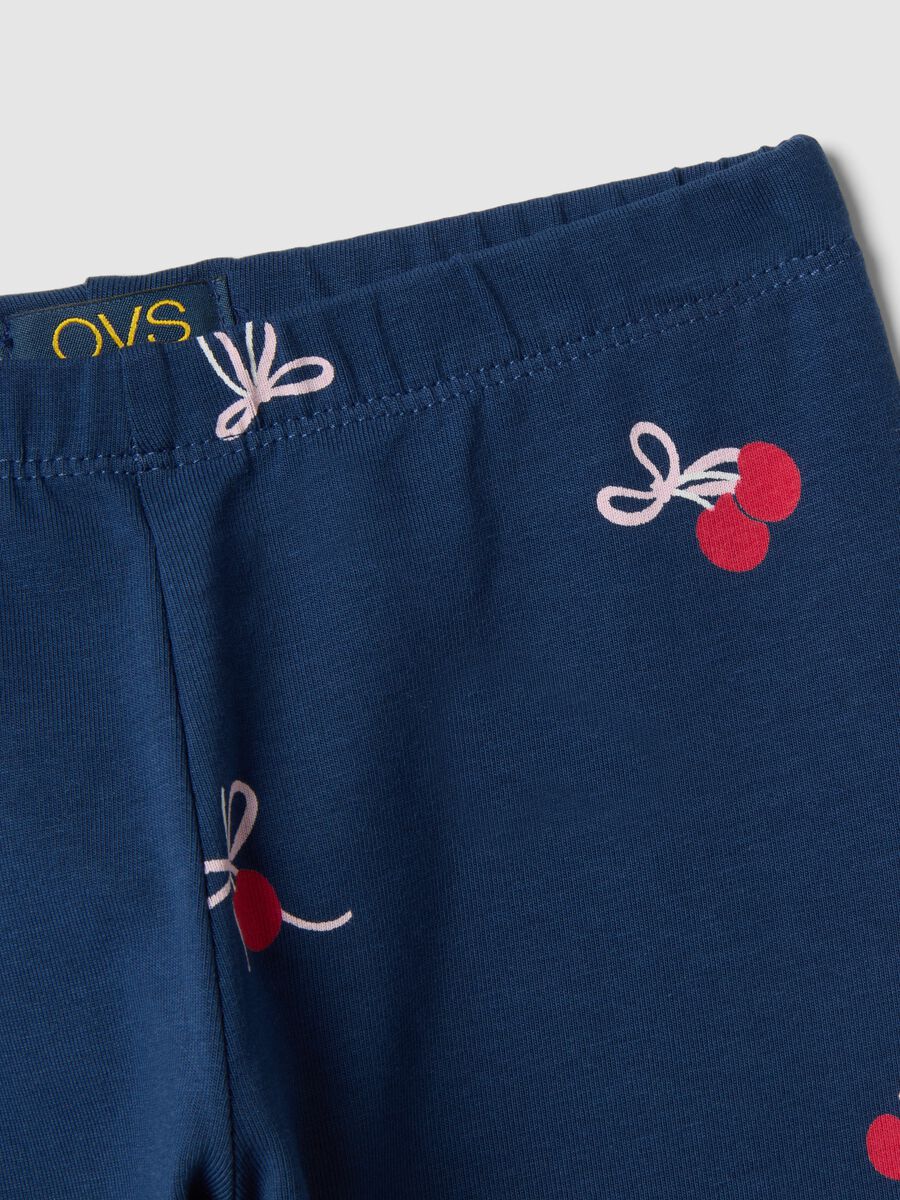 Girl's slim-fit blue stretch cotton leggings with patterns_3