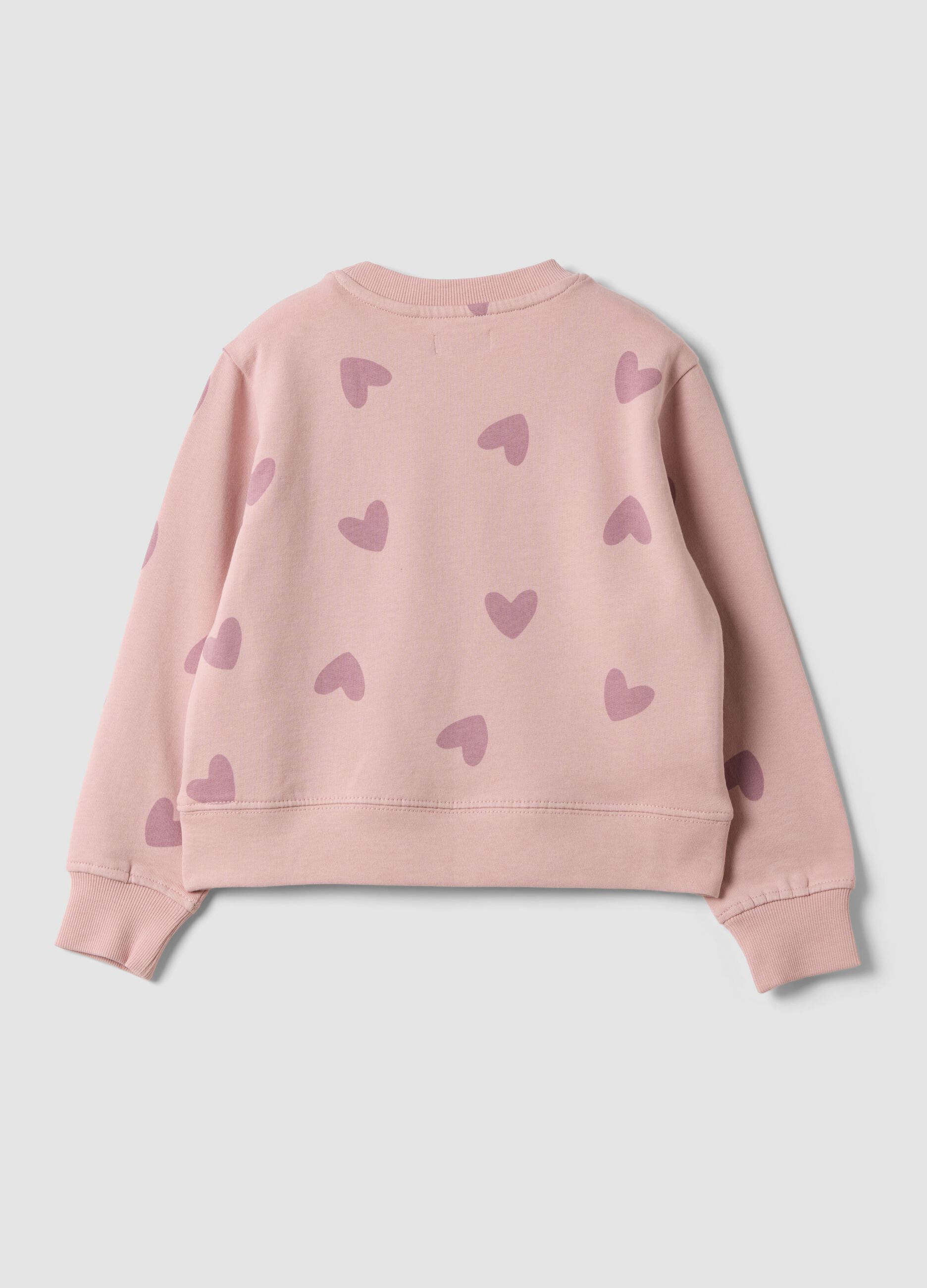 Felpa rosa in puro cotone con stampa cuori e girocollo per bambina