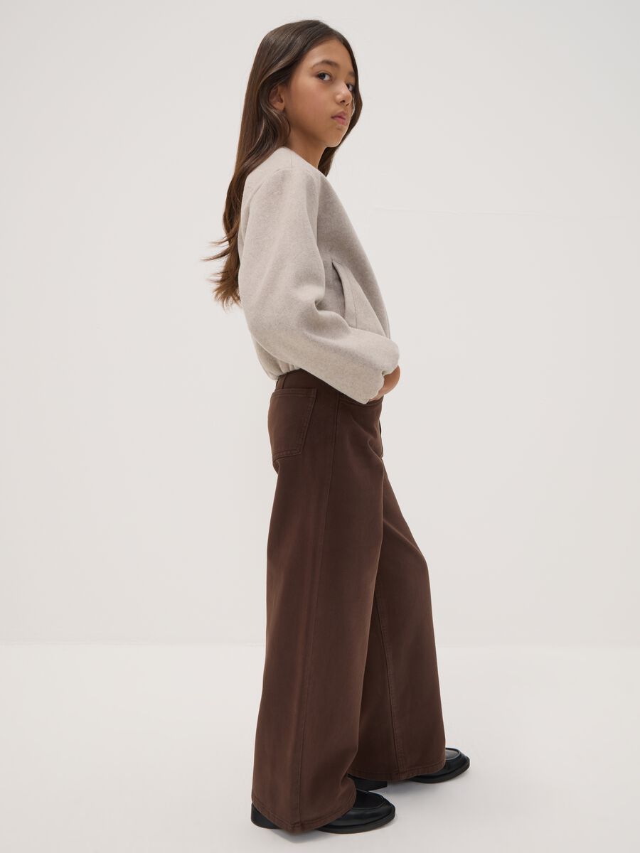 Braune Wide-Leg-Jeans aus Twill aus reiner Baumwolle_0