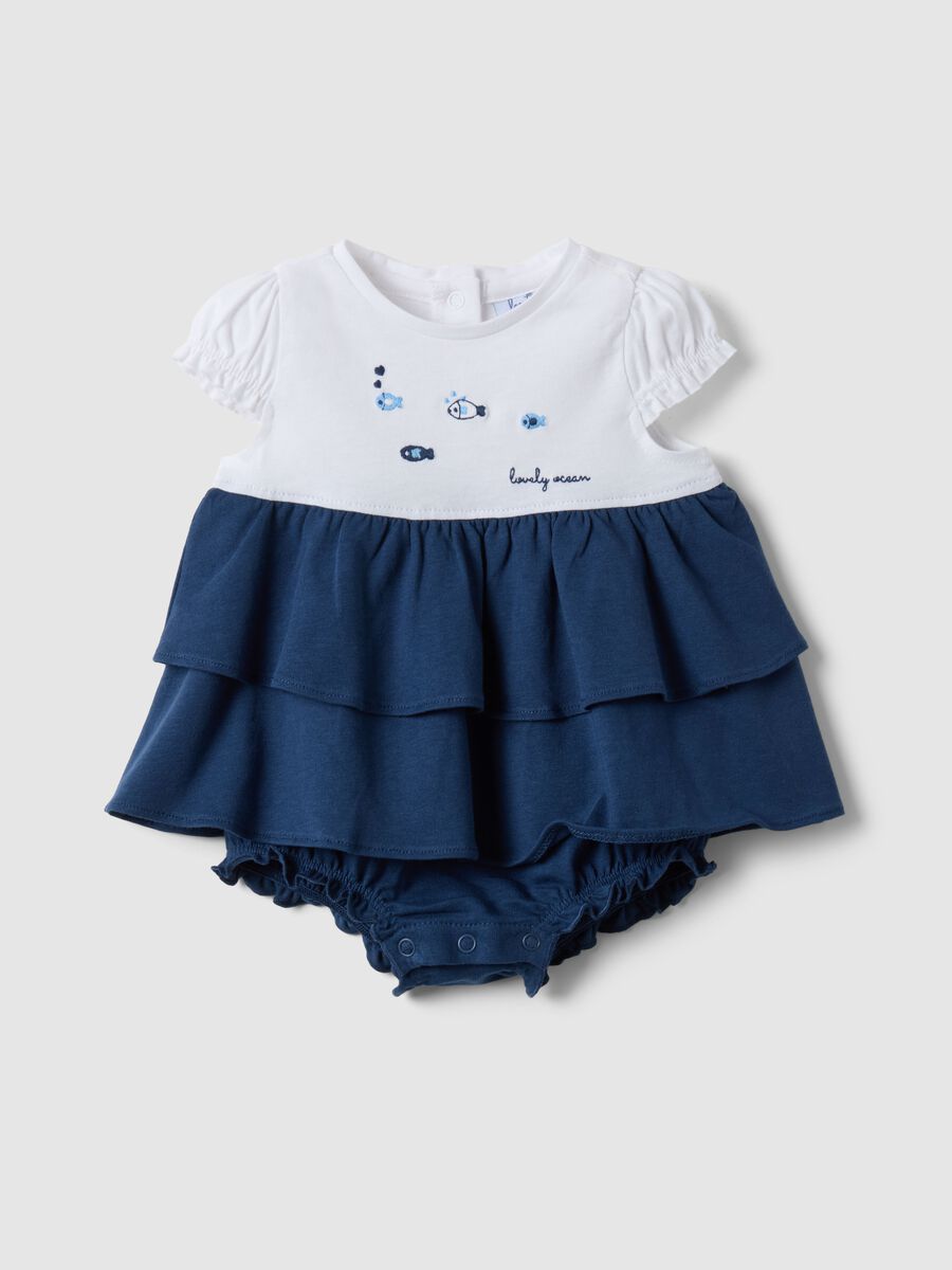 Multicolour pure cotton newborn romper with ruffles and fish_0