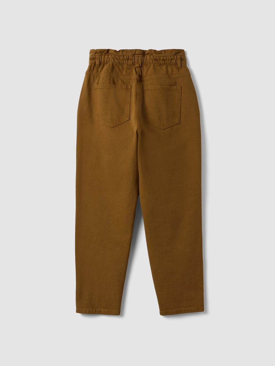 Baggy-Fit Denim-Jeans in Bronze-Braun aus reiner Baumwolle mit Paperbag-Bund_6
