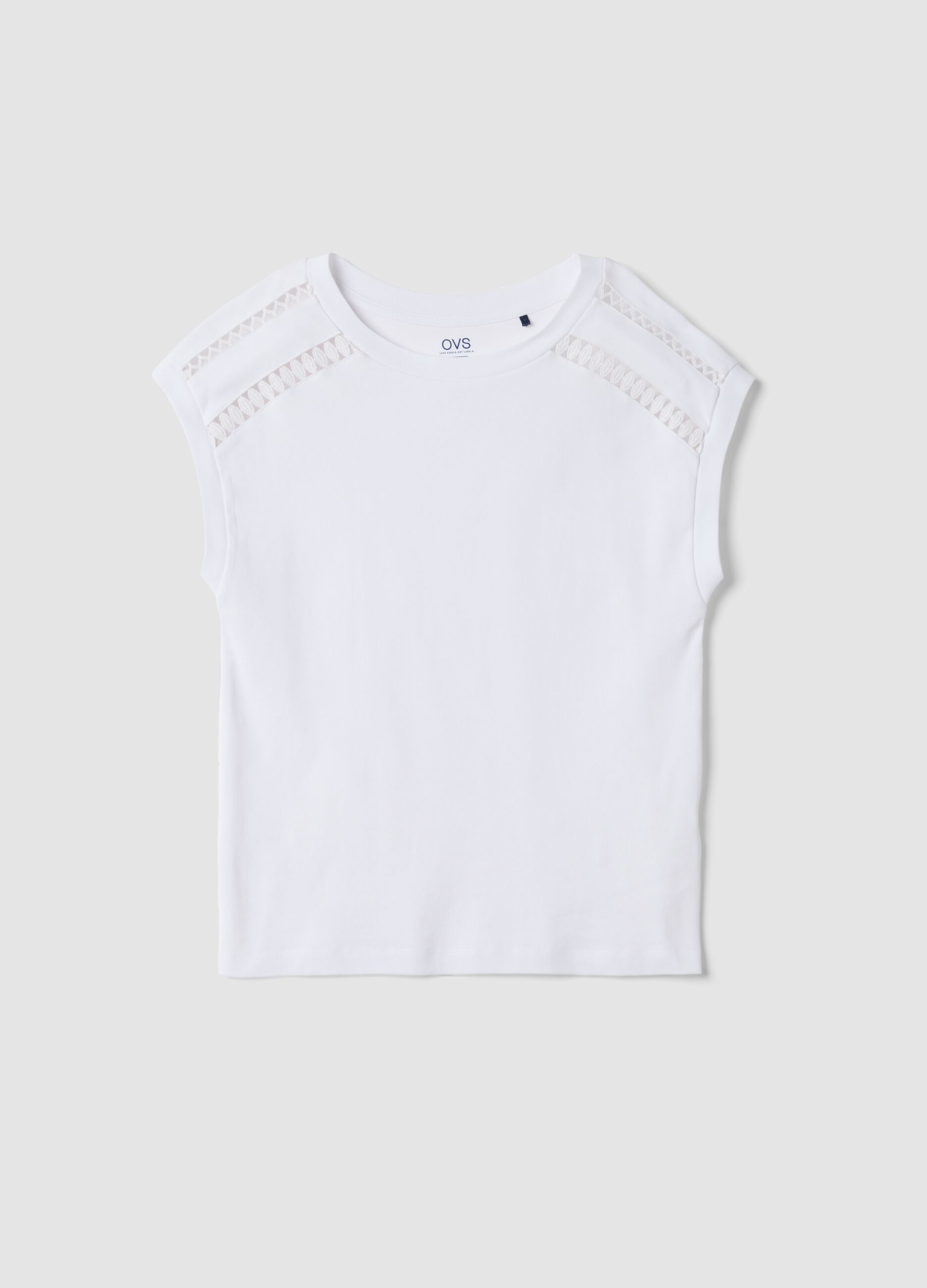Wei&szlig;es T-Shirt aus reiner Baumwolle mit Lochstickerei-Eins&auml;tzen