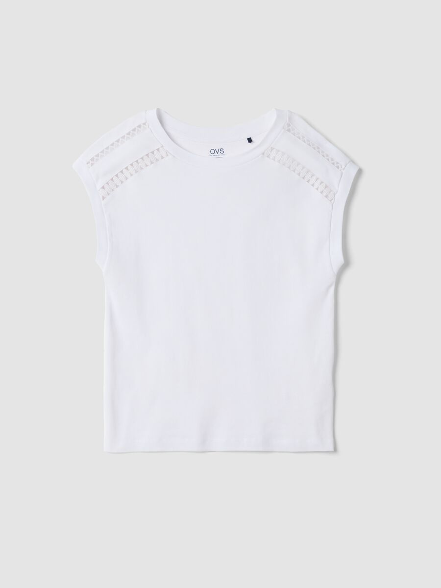 Wei&szlig;es T-Shirt aus reiner Baumwolle mit Lochstickerei-Eins&auml;tzen_4