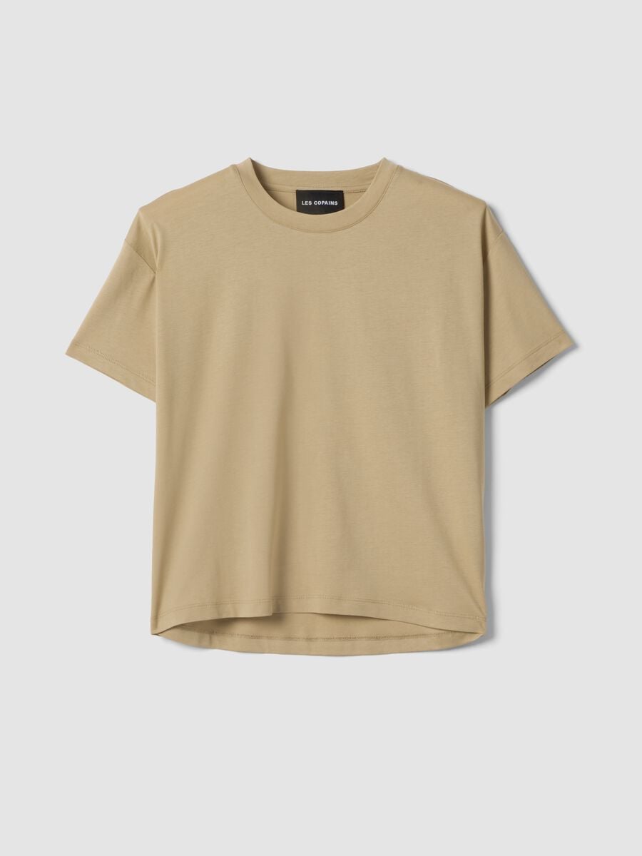 Beige lyocell and cotton-blend T-shirt_4