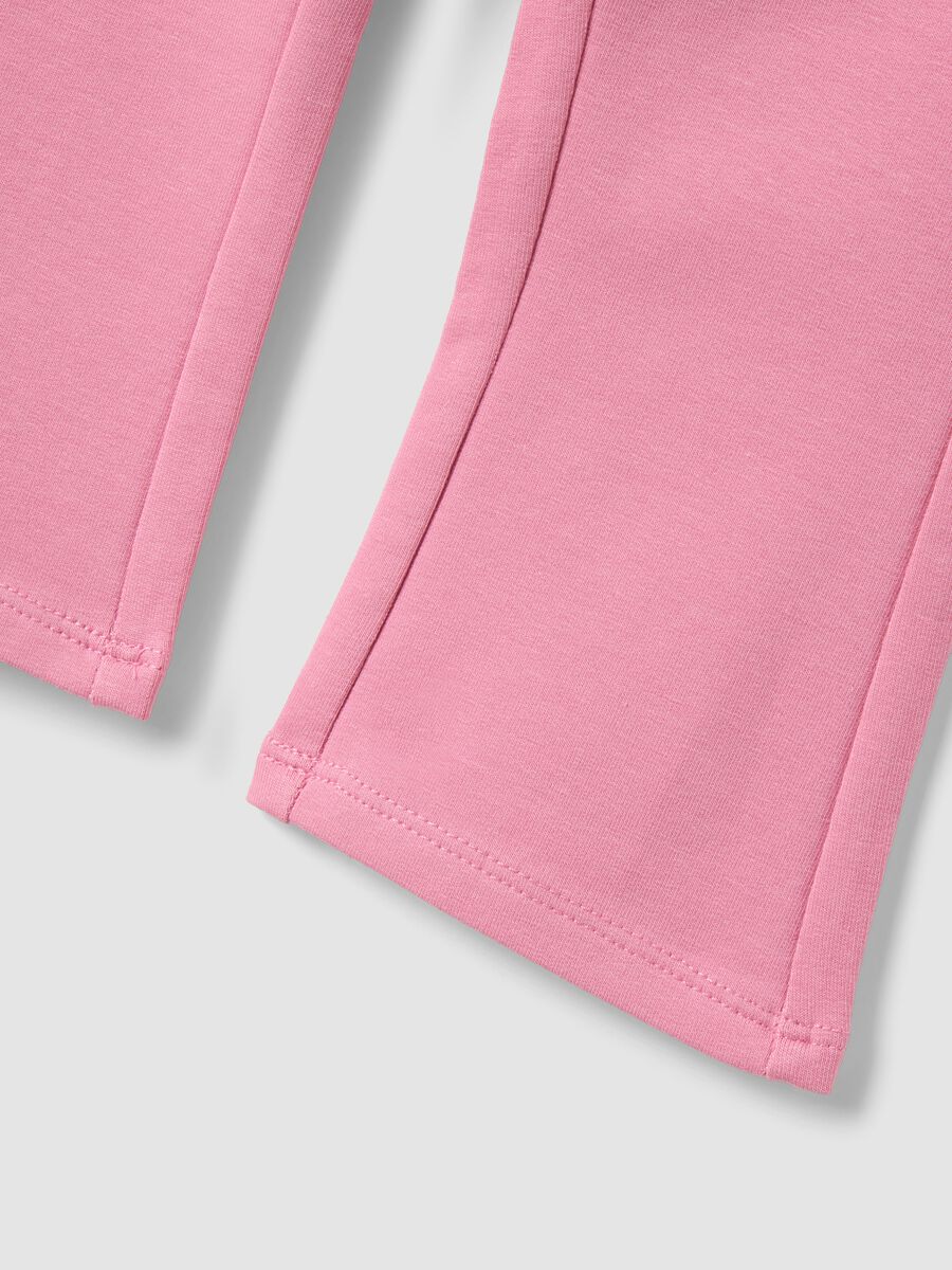 Pink organic stretch-cotton flared trousers for baby girl_2