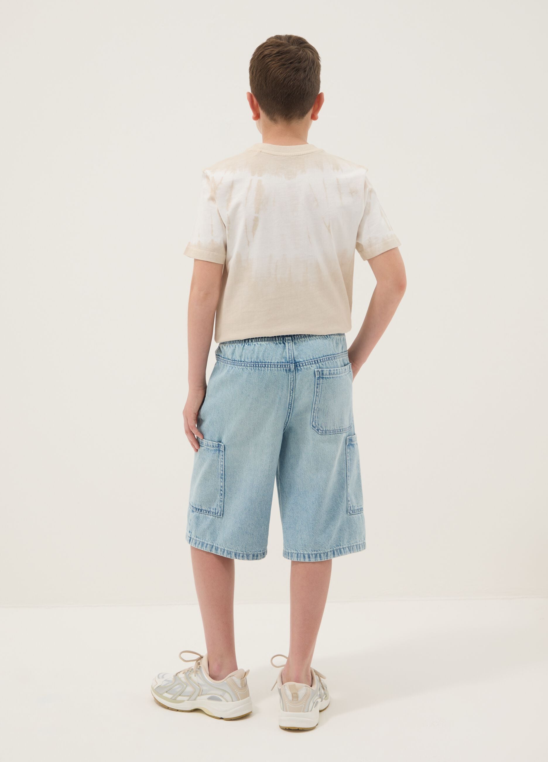 Boys' light blue baggy denim shorts in cotton blend, regular fit