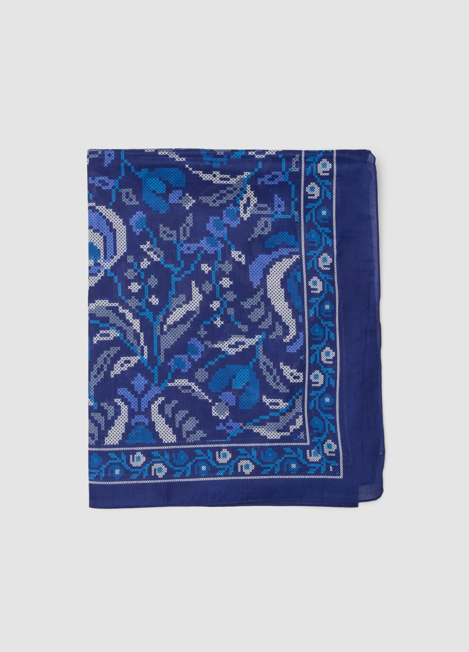 Blaues Pareo aus reiner Baumwolle mit Print