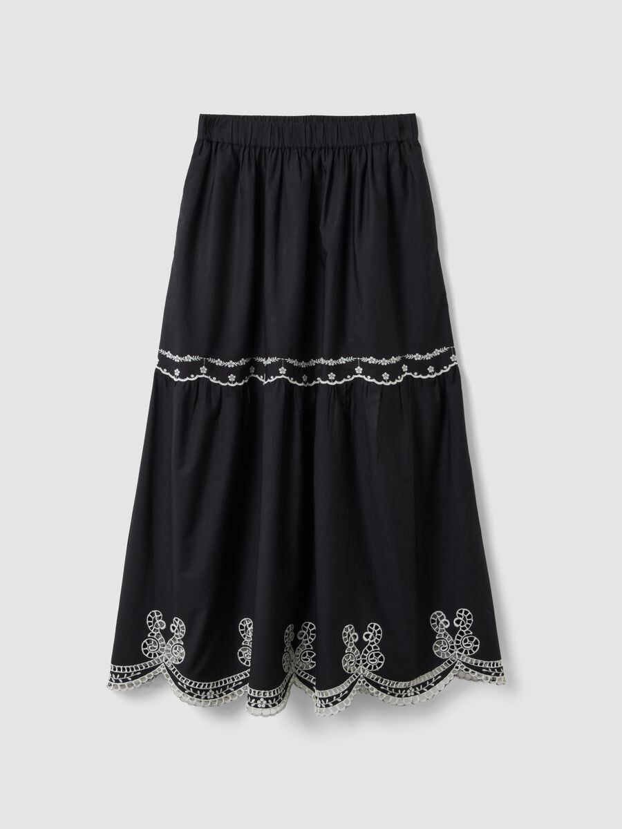 Long blue pure cotton skirt with embroidery_4