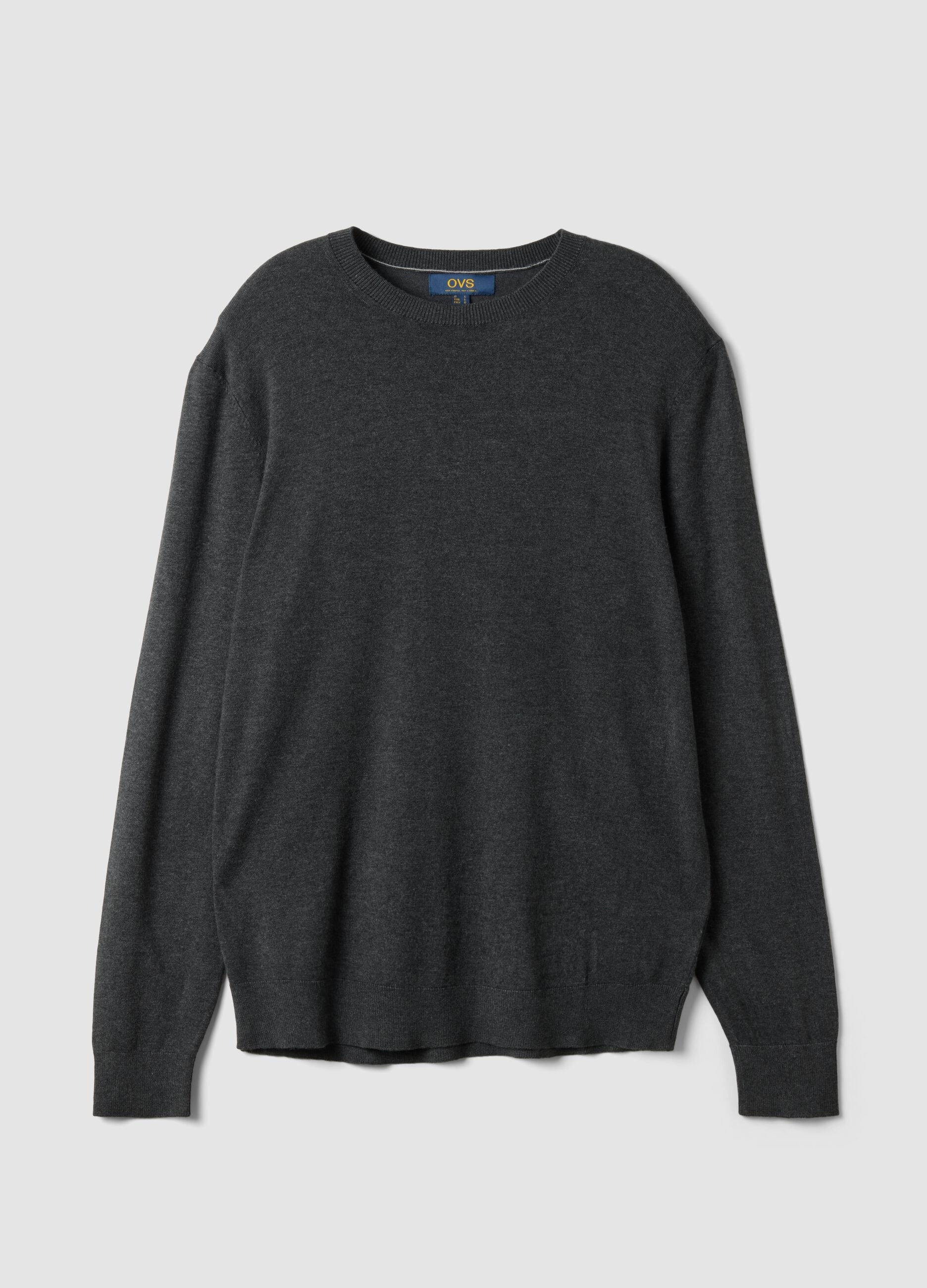 Grey crew-neck viscose-blend jumper, regular fit