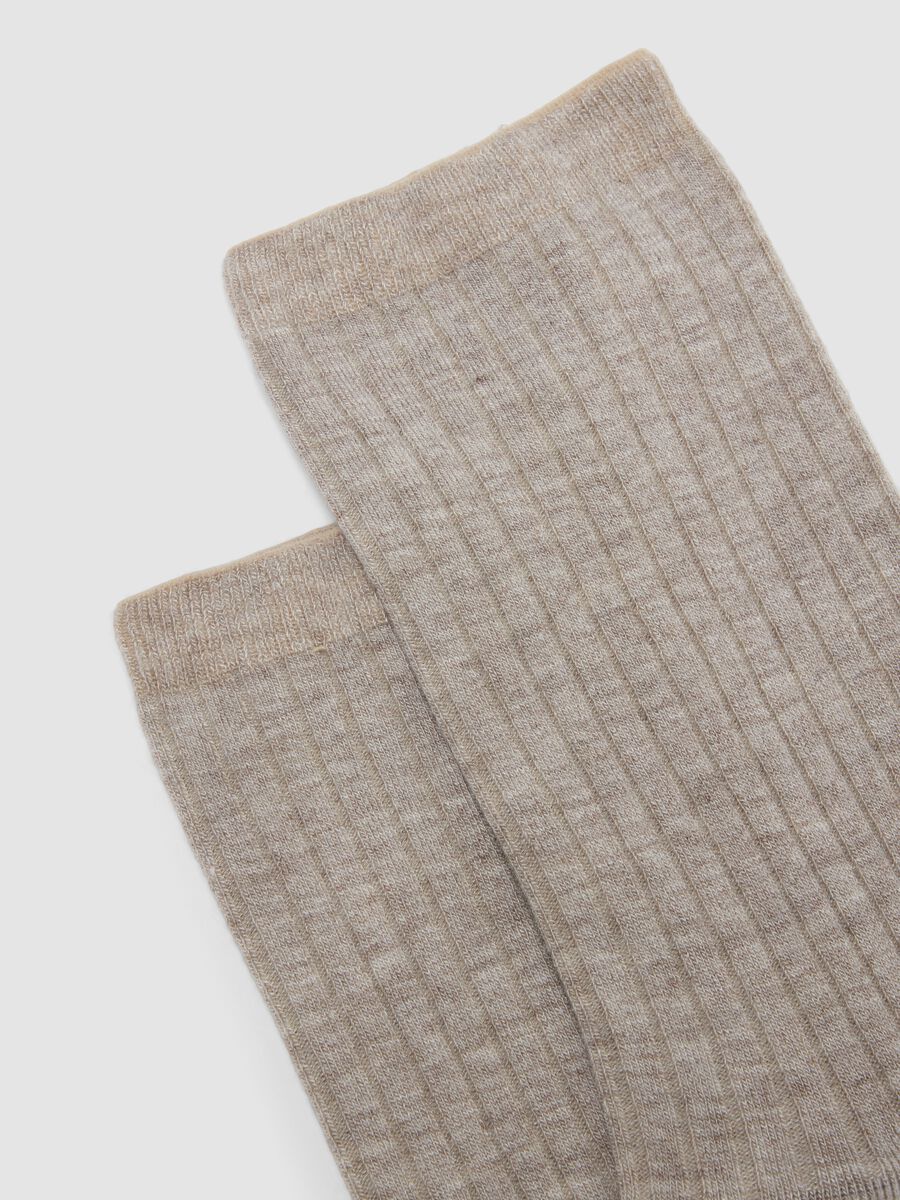Beige long stretch viscose blend socks_1