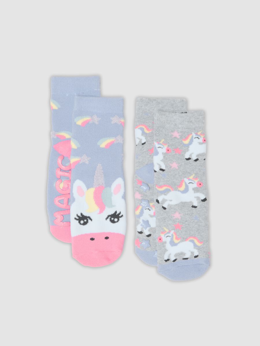 2-pack of short non-slip socks in stretchy organic cotton with unicorns_0