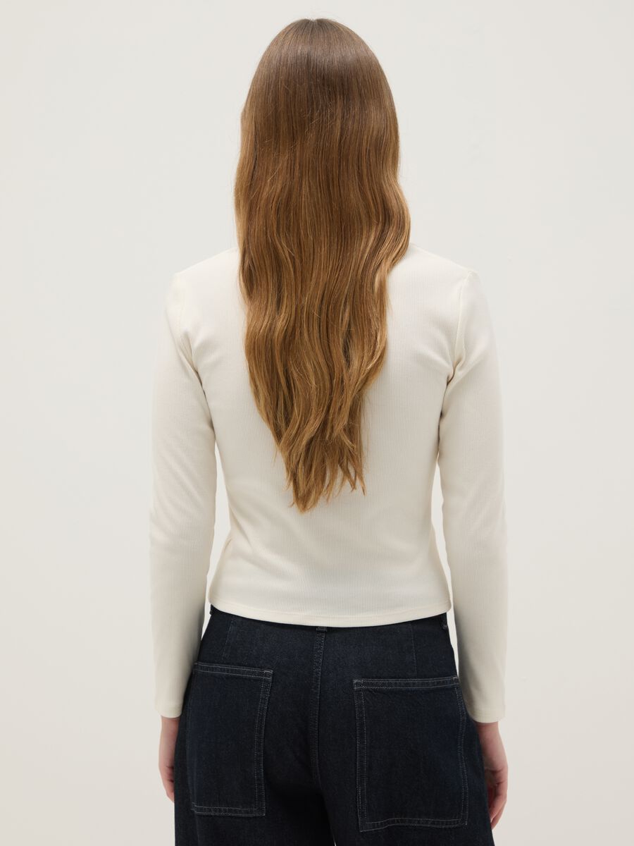 Beige regular fit stretch cotton T-shirt with contrast collar_2