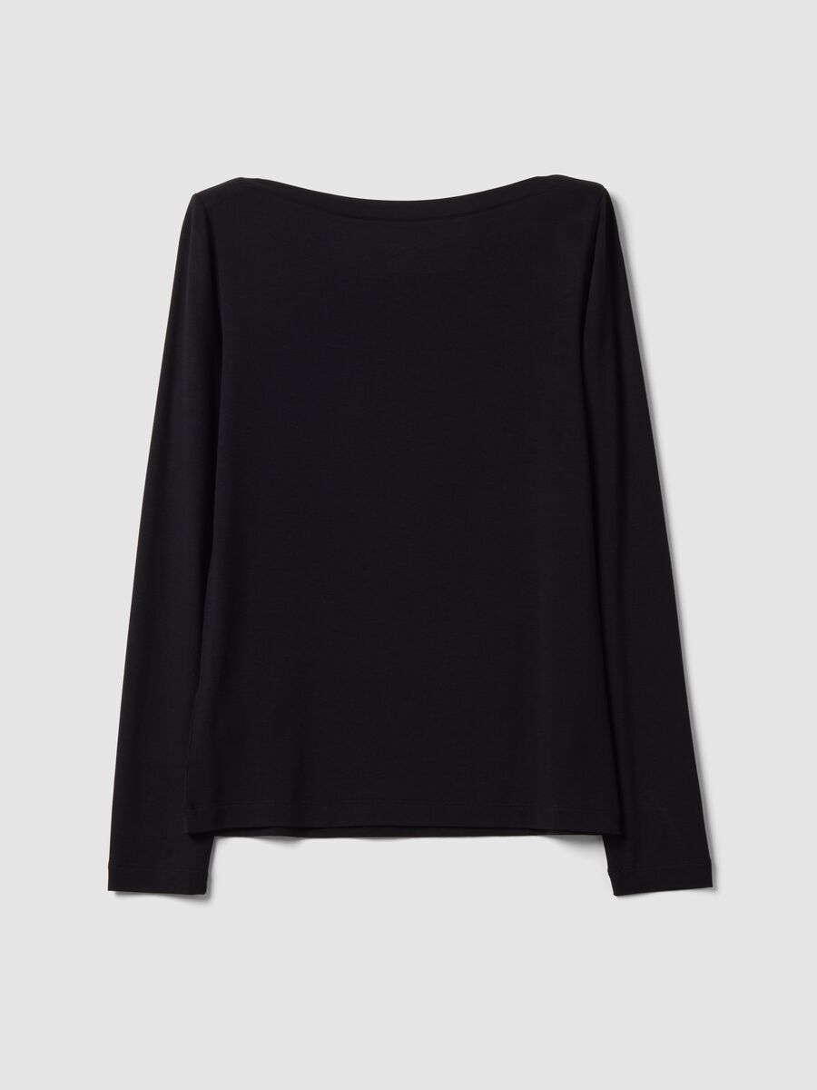 Black stretch viscose long-sleeve T-shirt_5