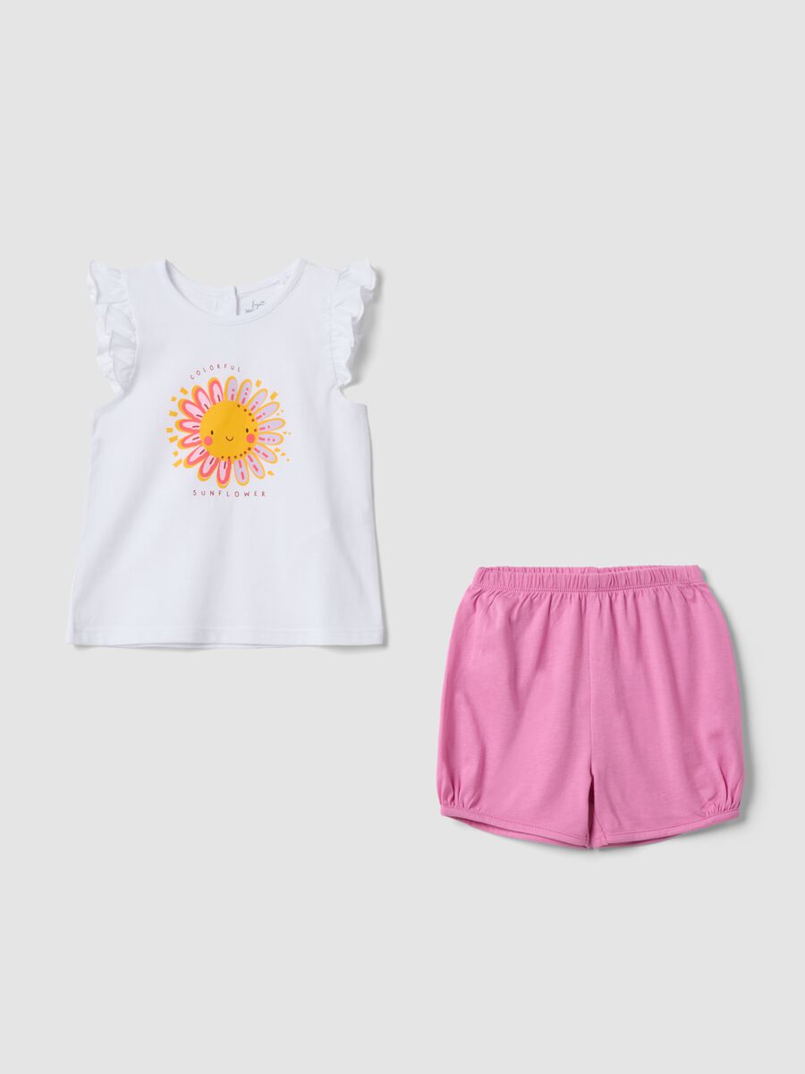 Pijama curto multicolor em algod&atilde;o puro para beb&eacute; menina com estampado_0