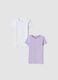 Bipack t-shirt bianco e viola in puro cotone organico girocollo_0