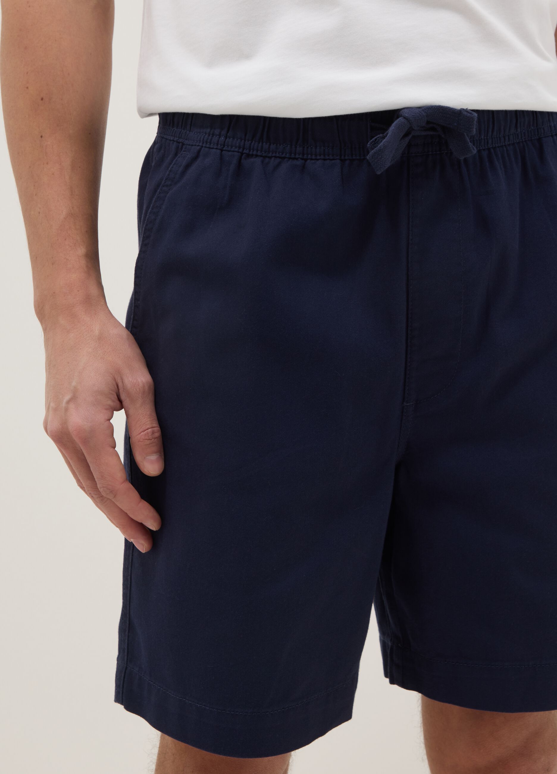 Blue pure cotton Bermuda shorts with elasticated waist
