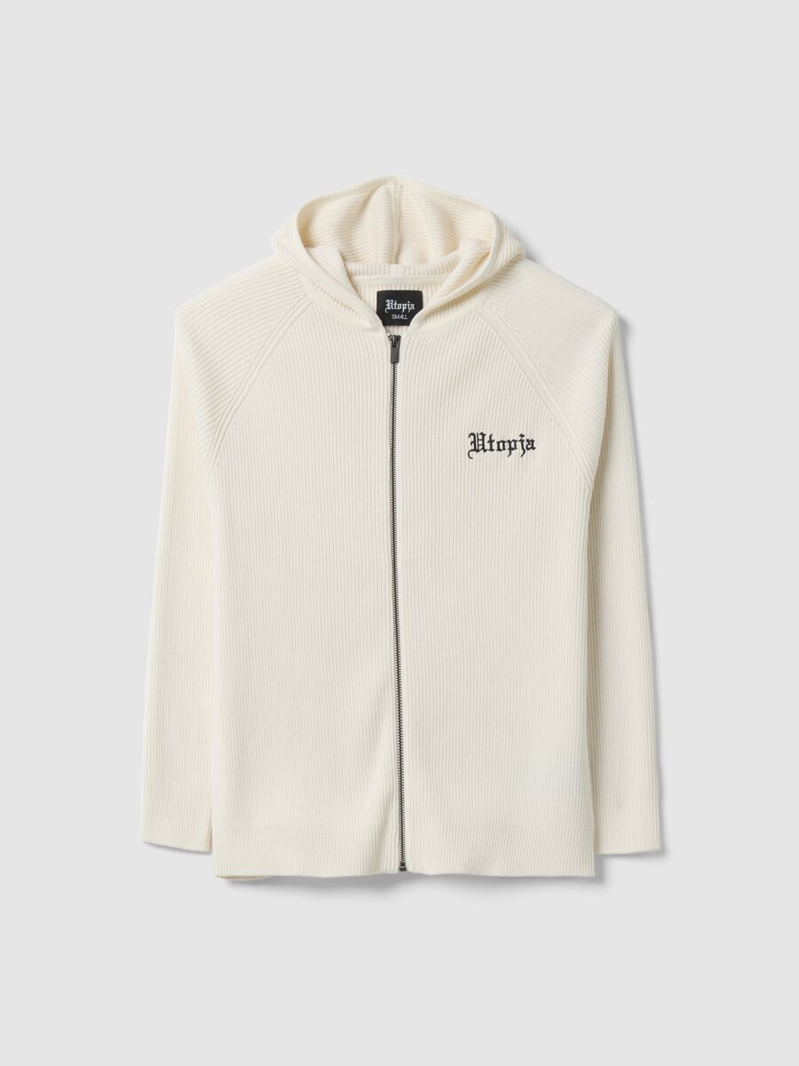 Camisola de Capuz em Malha Canelada Branca_5