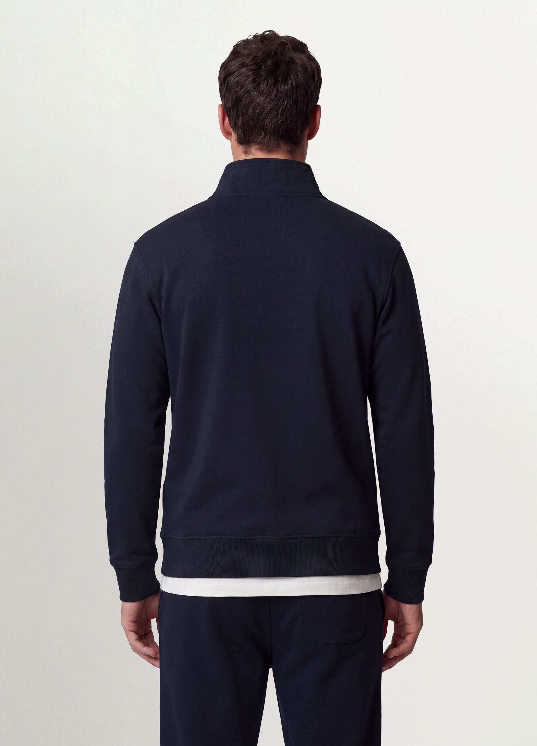 Sweatshirt azul em mistura de algod&atilde;o com gola redonda e fecho de correr, regular fit