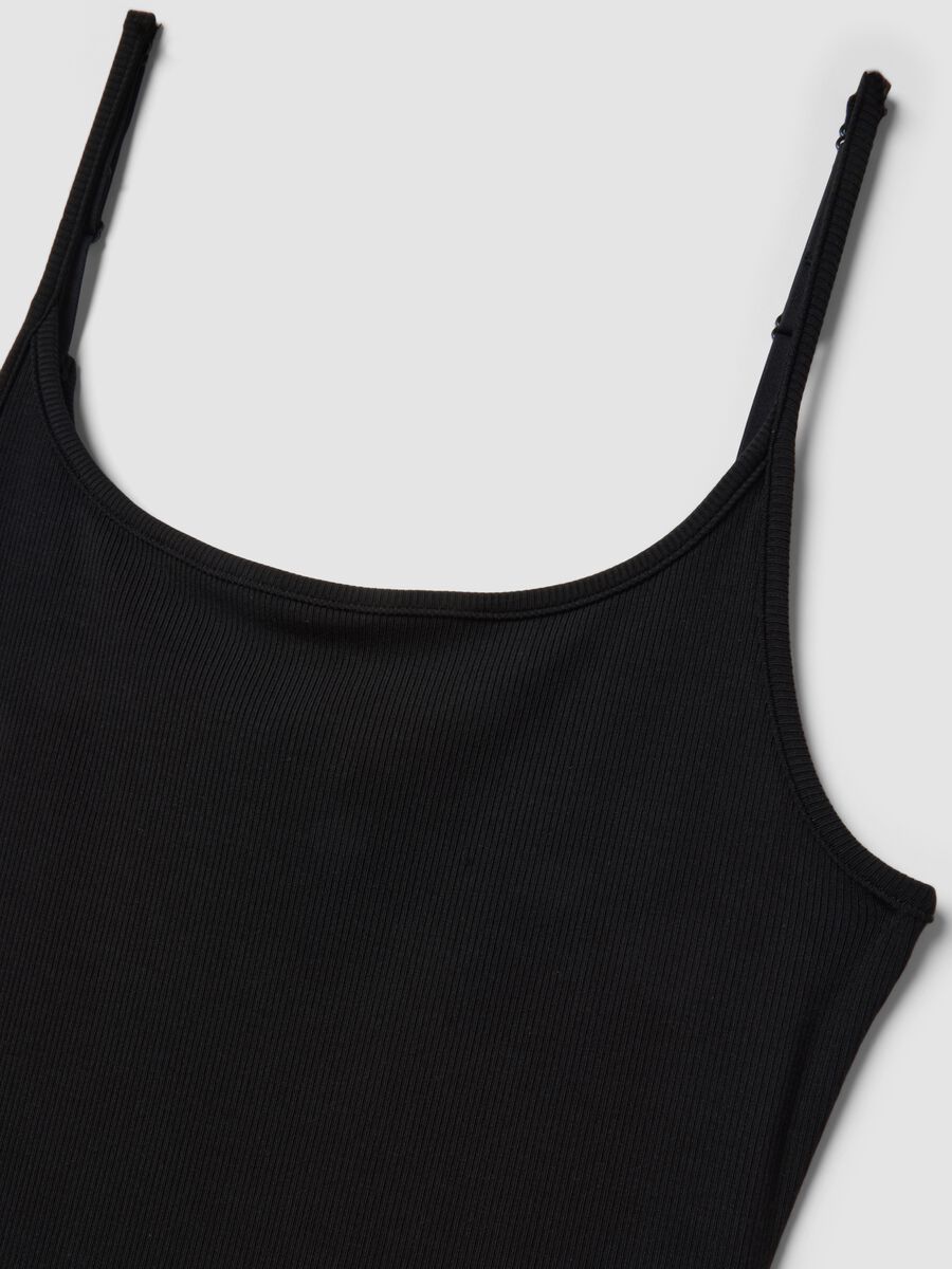 Black fitted ribbed stretch modal dress with straps_5