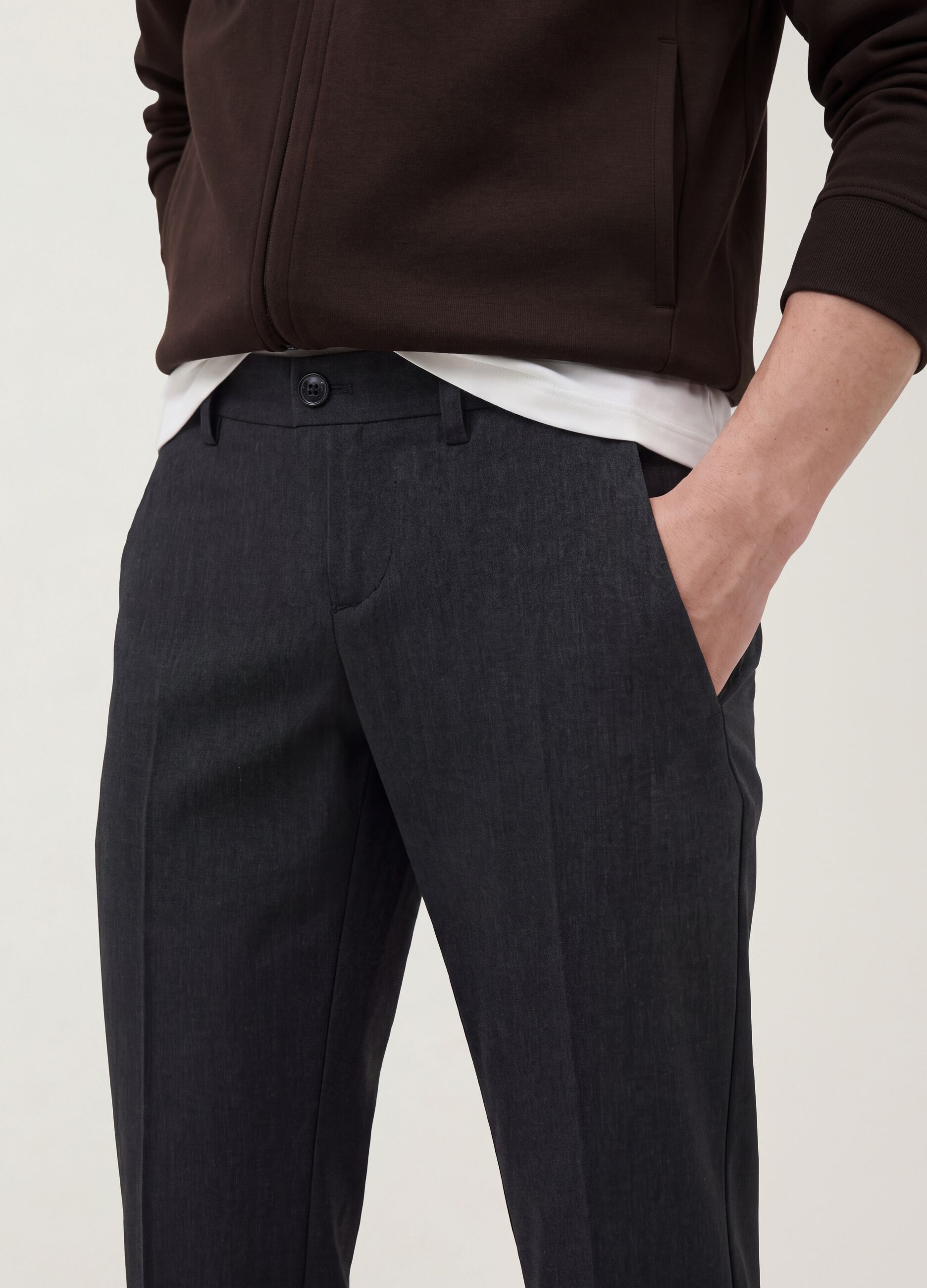 Grey slim-fit stretch viscose twill chino trousers
