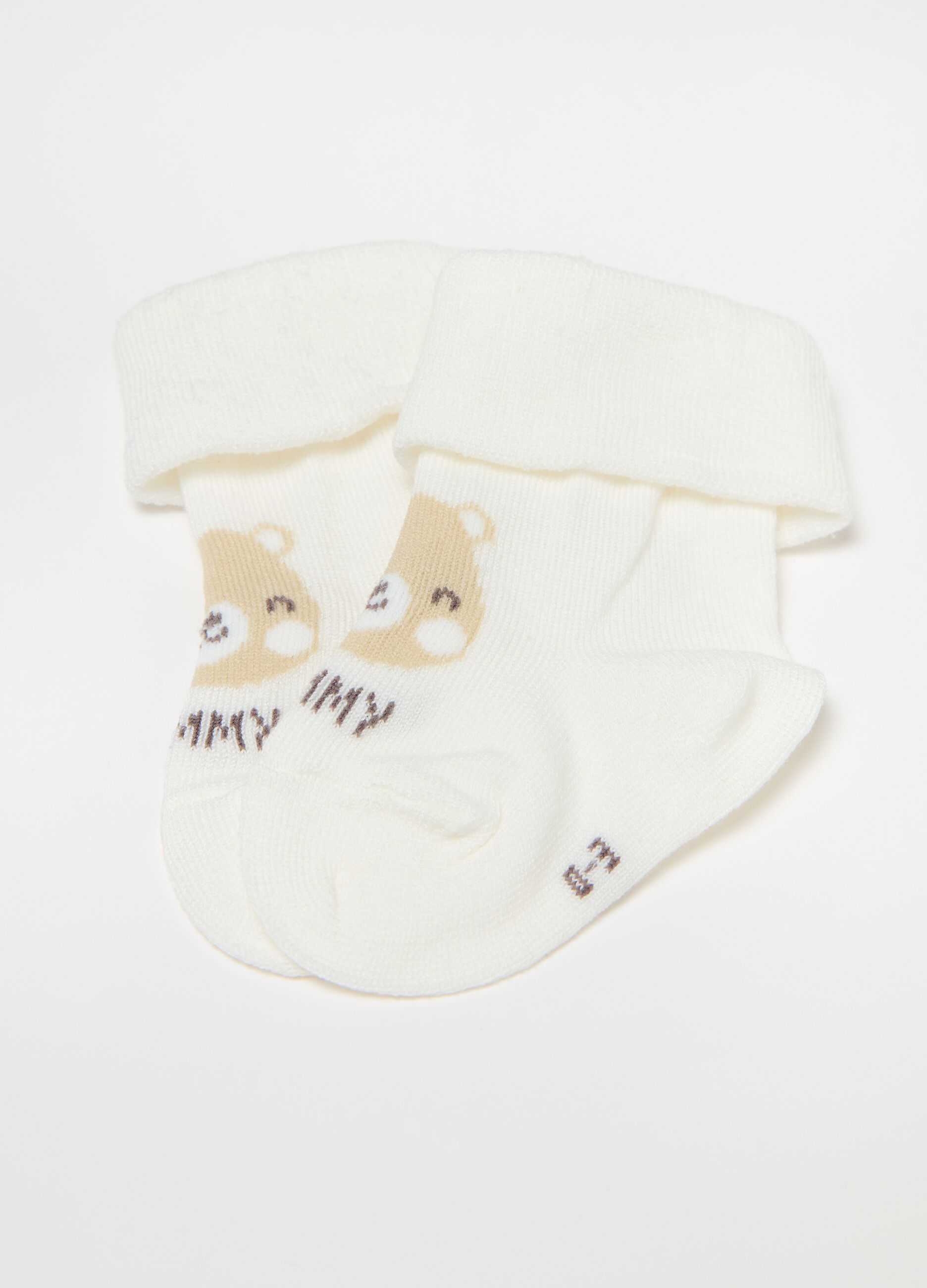 Two-pair pack short socks with teddy bear design