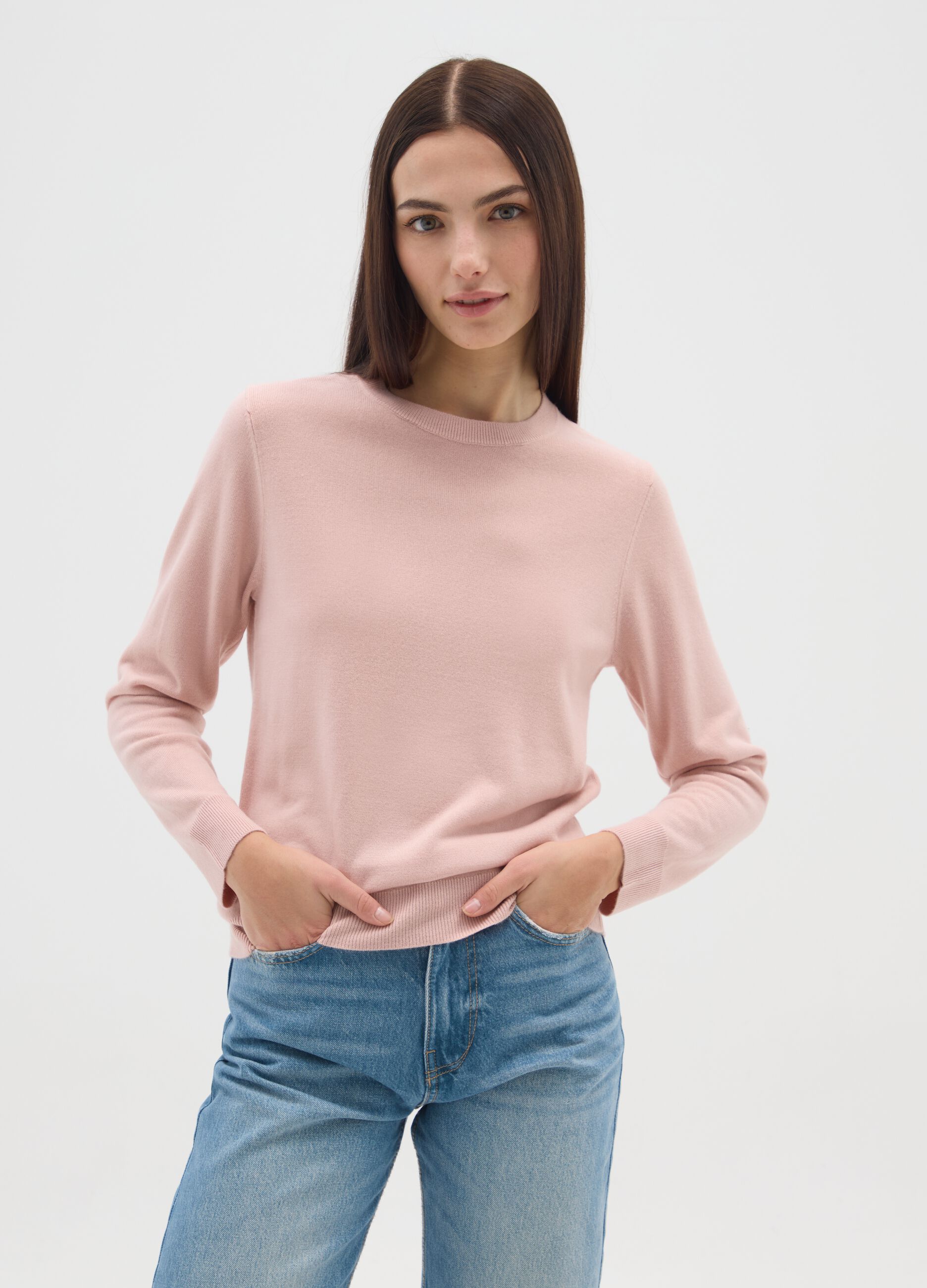 Pink Crew Neck Sweater Regular Fit