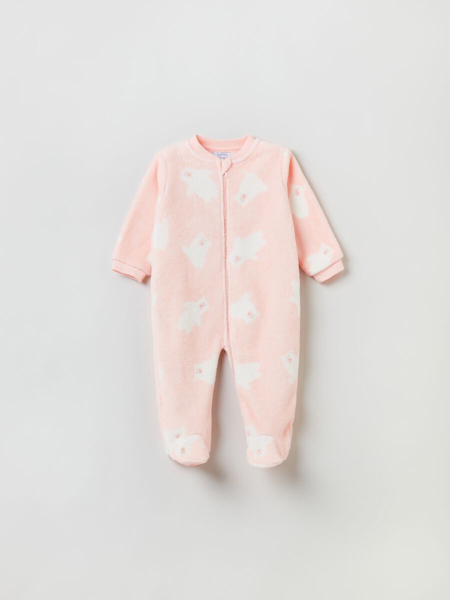 Velour onesie with feet and print_0