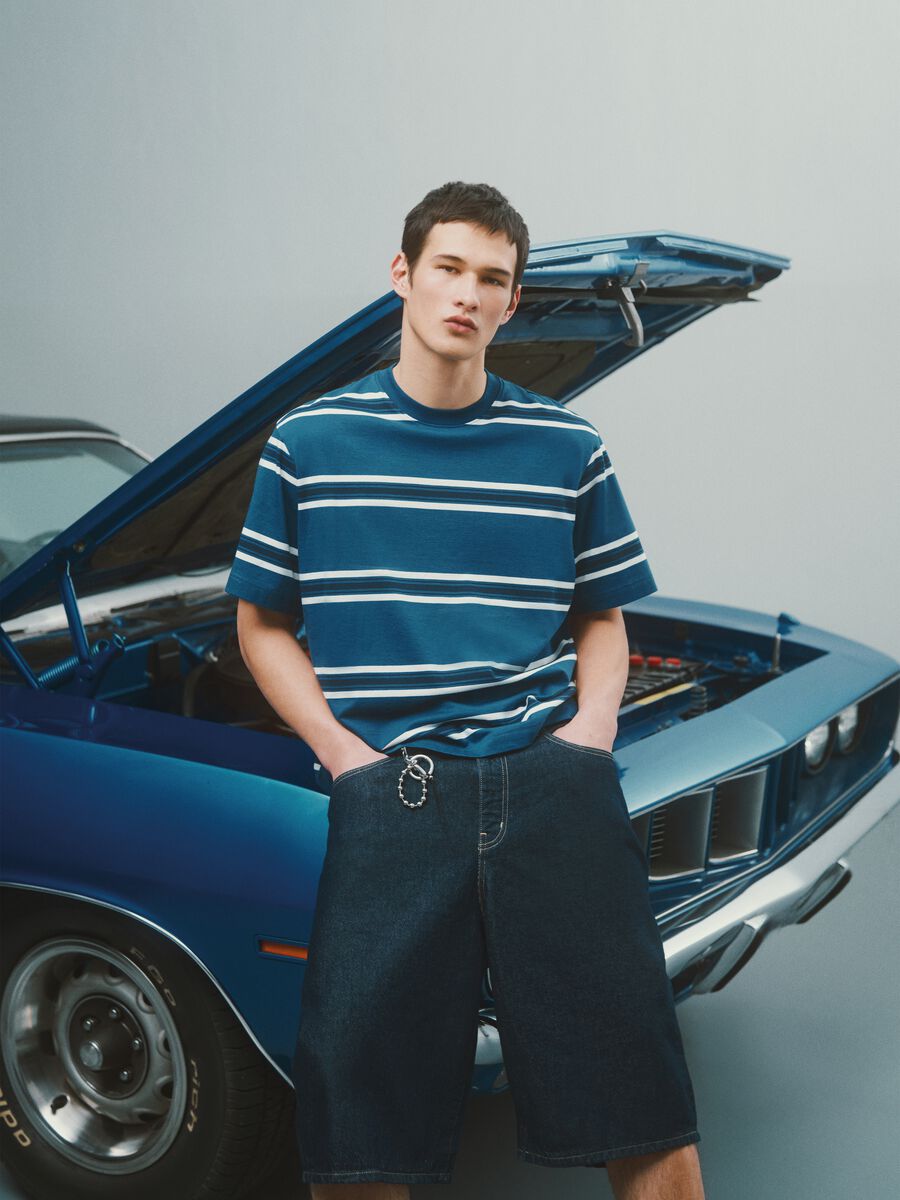 Blue striped pure cotton T-shirt_0