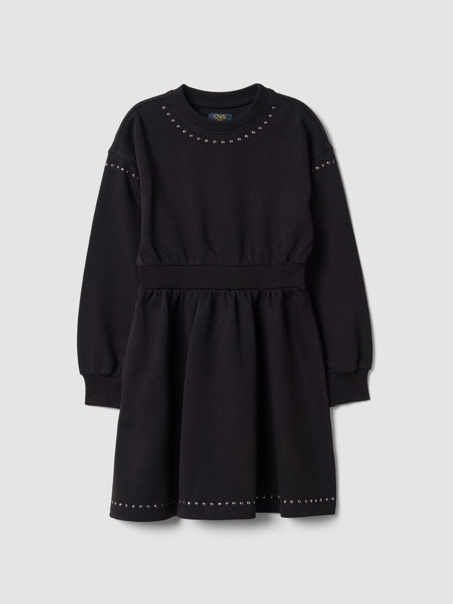 Schwarzes Kleid aus reiner Baumwolle mit Rundhalsausschnitt_0