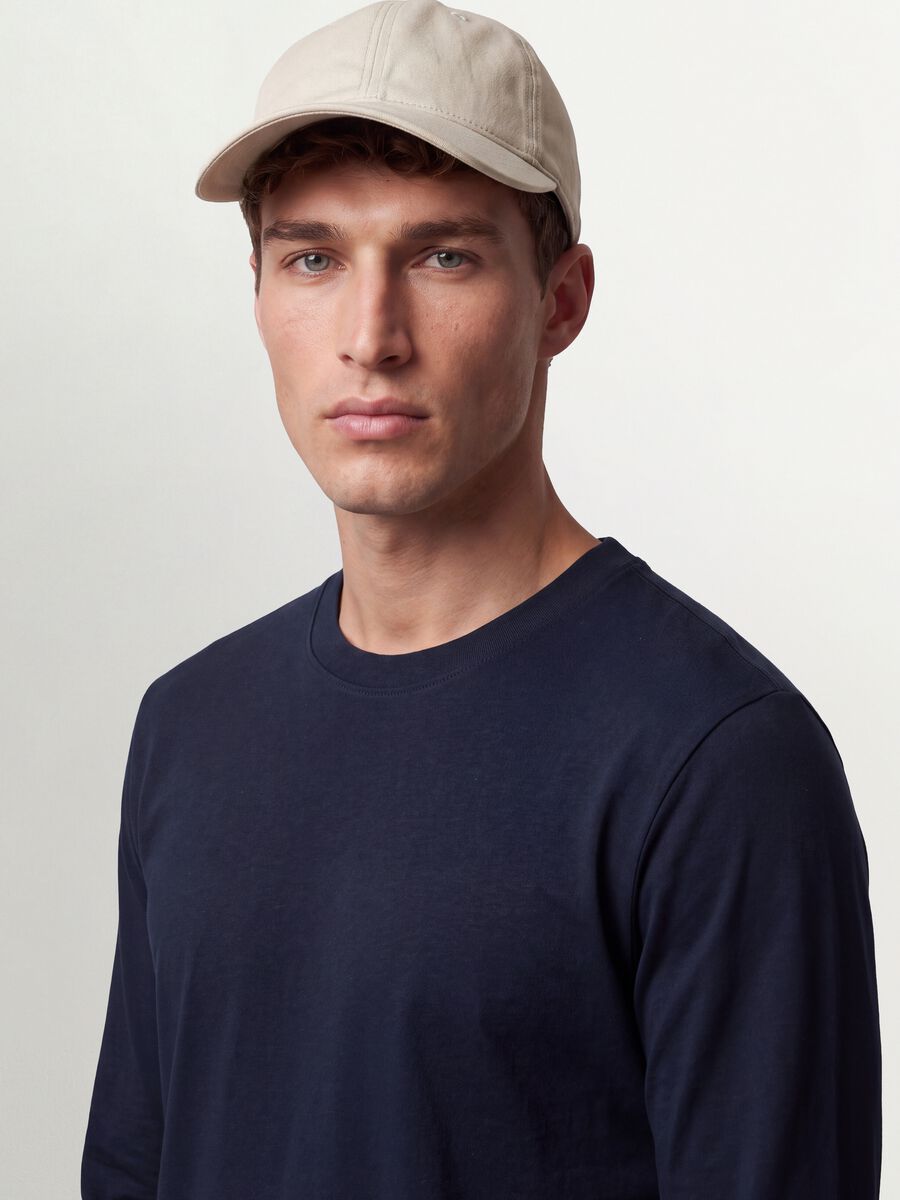 Blue long-sleeve crew-neck T-shirt in pure organic cotton_1