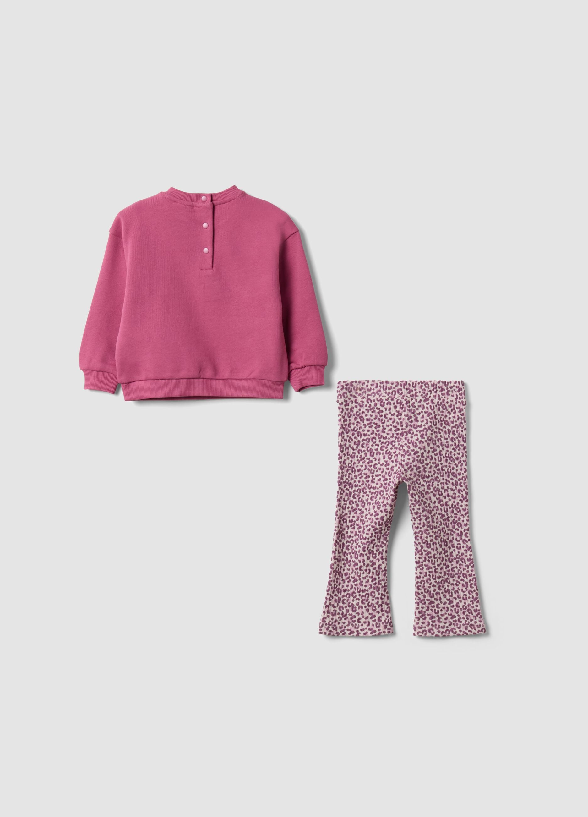 Pink pure cotton sweatshirt and leggings set with Lilo & Stitch print for baby girl
