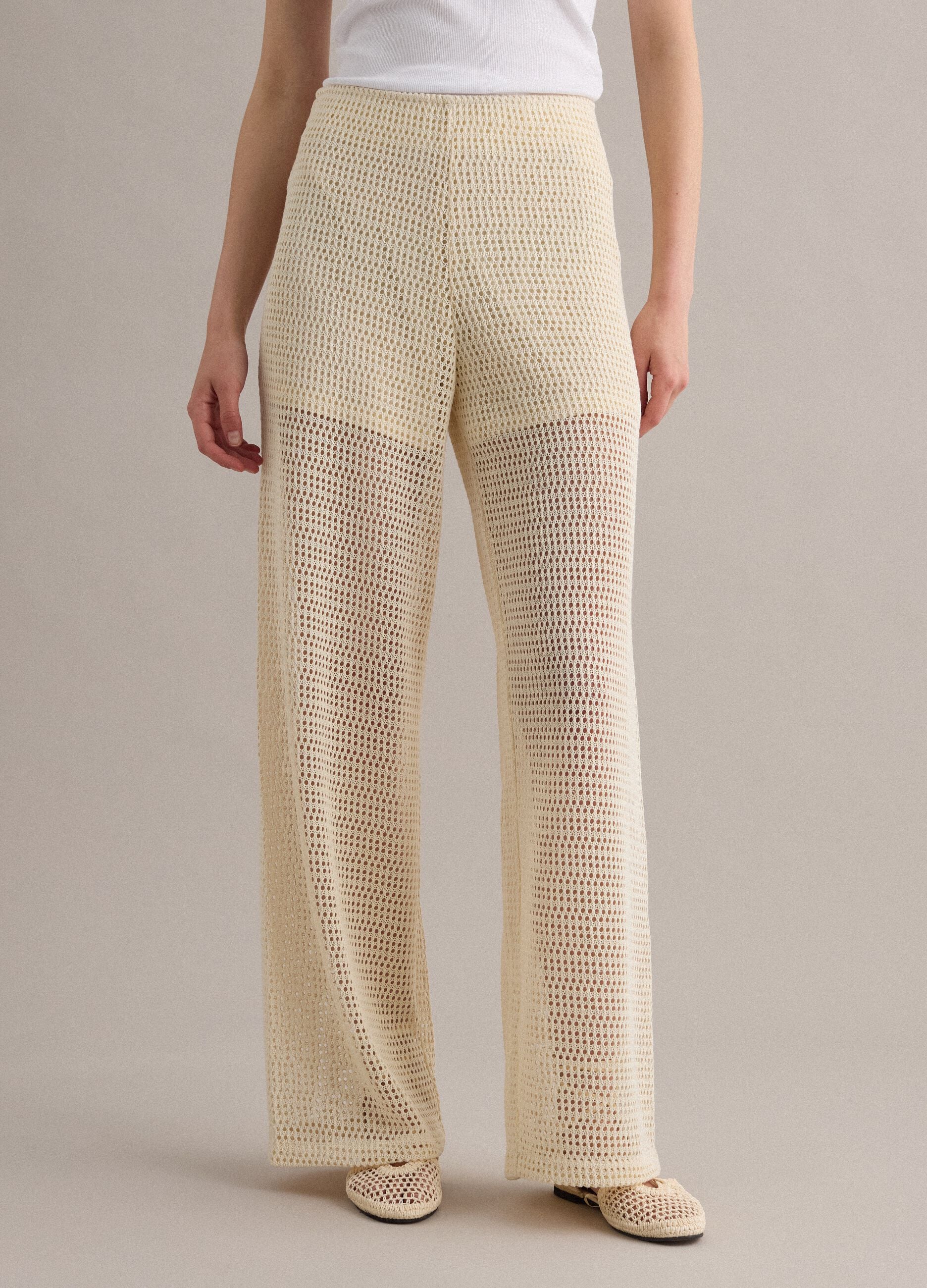 Beige palazzo trousers in a viscose blend