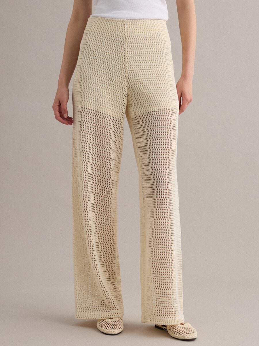 Beige palazzo trousers in a viscose blend_1