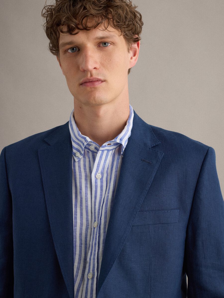 Blazer azul slim fit em linho puro_2