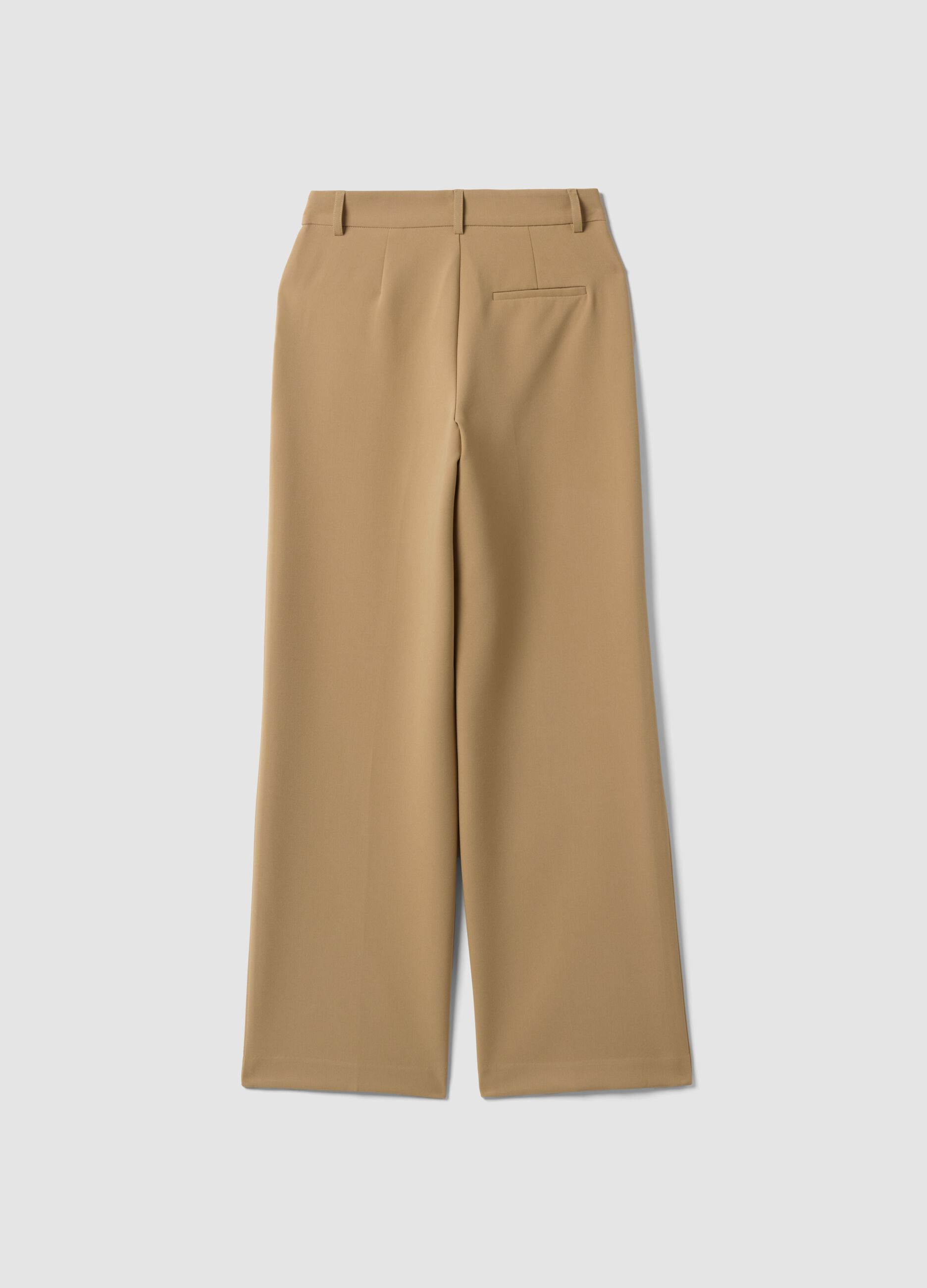Beige straight-leg stretch viscose trousers