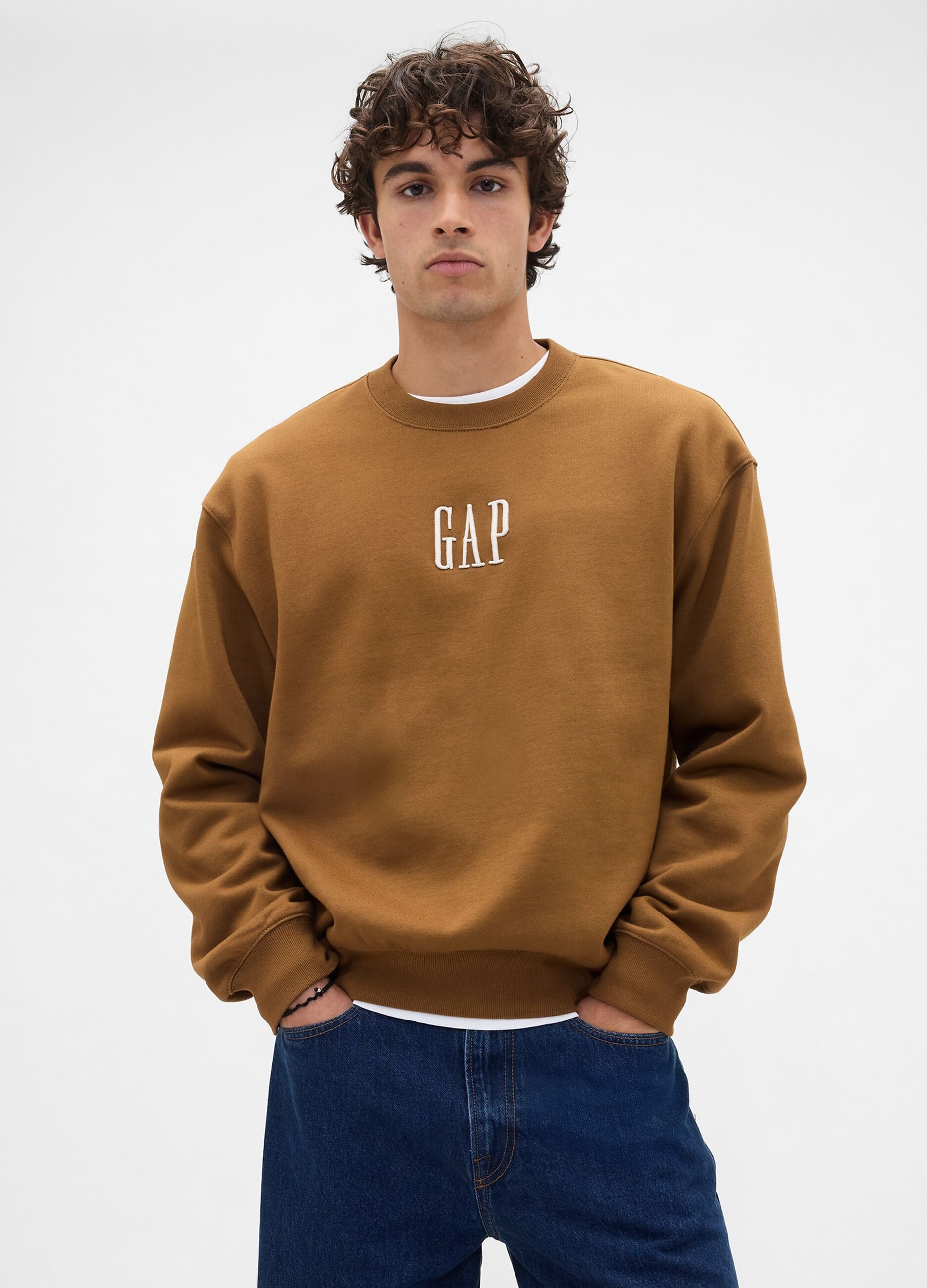 Brown crew neck sweatshirt in cotton blend