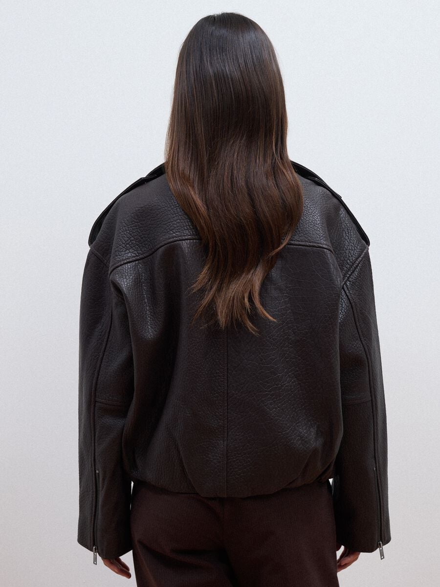 Brown oversized genuine leather biker jacket_3
