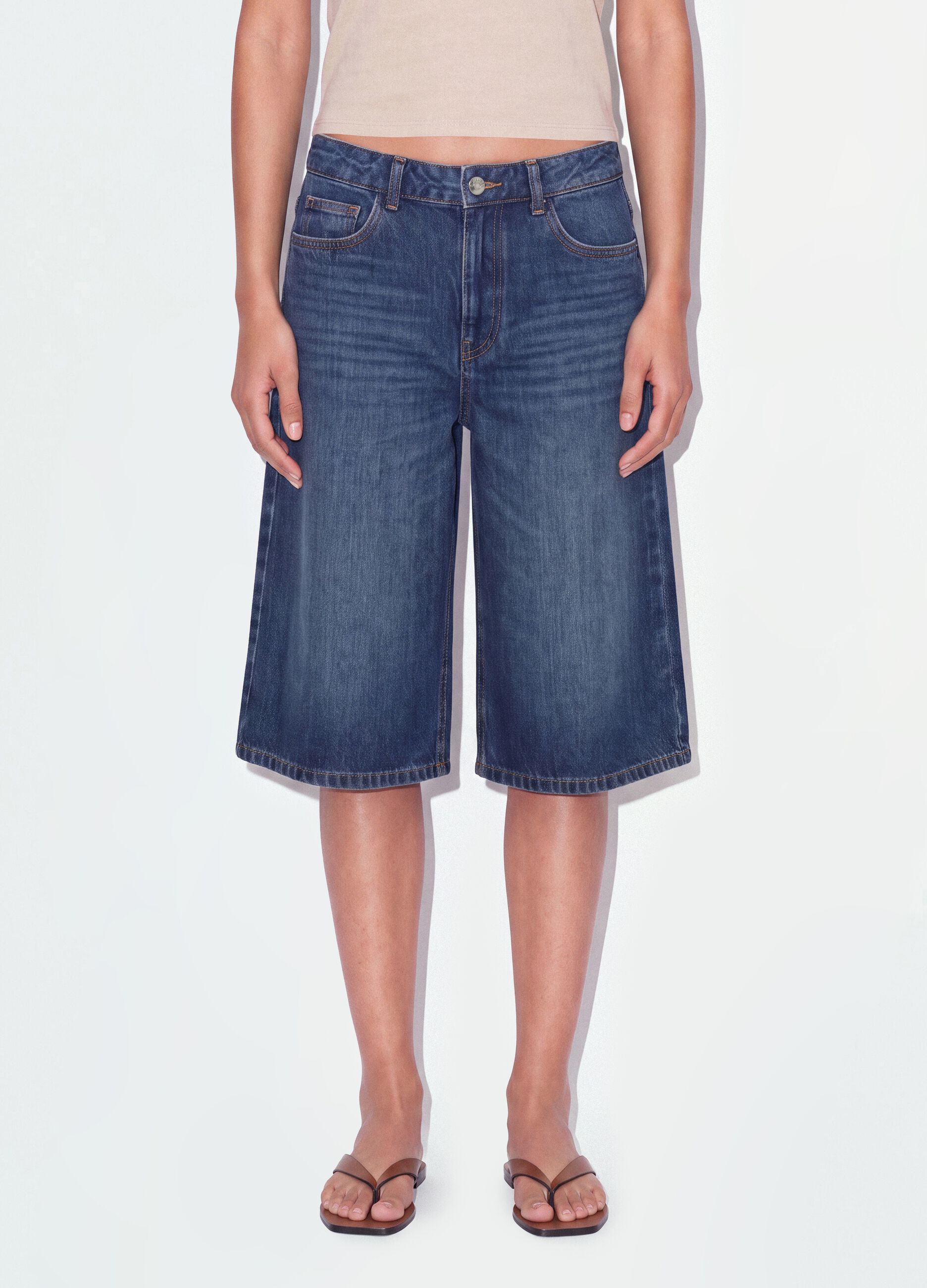 Blue pure cotton baggy denim shorts
