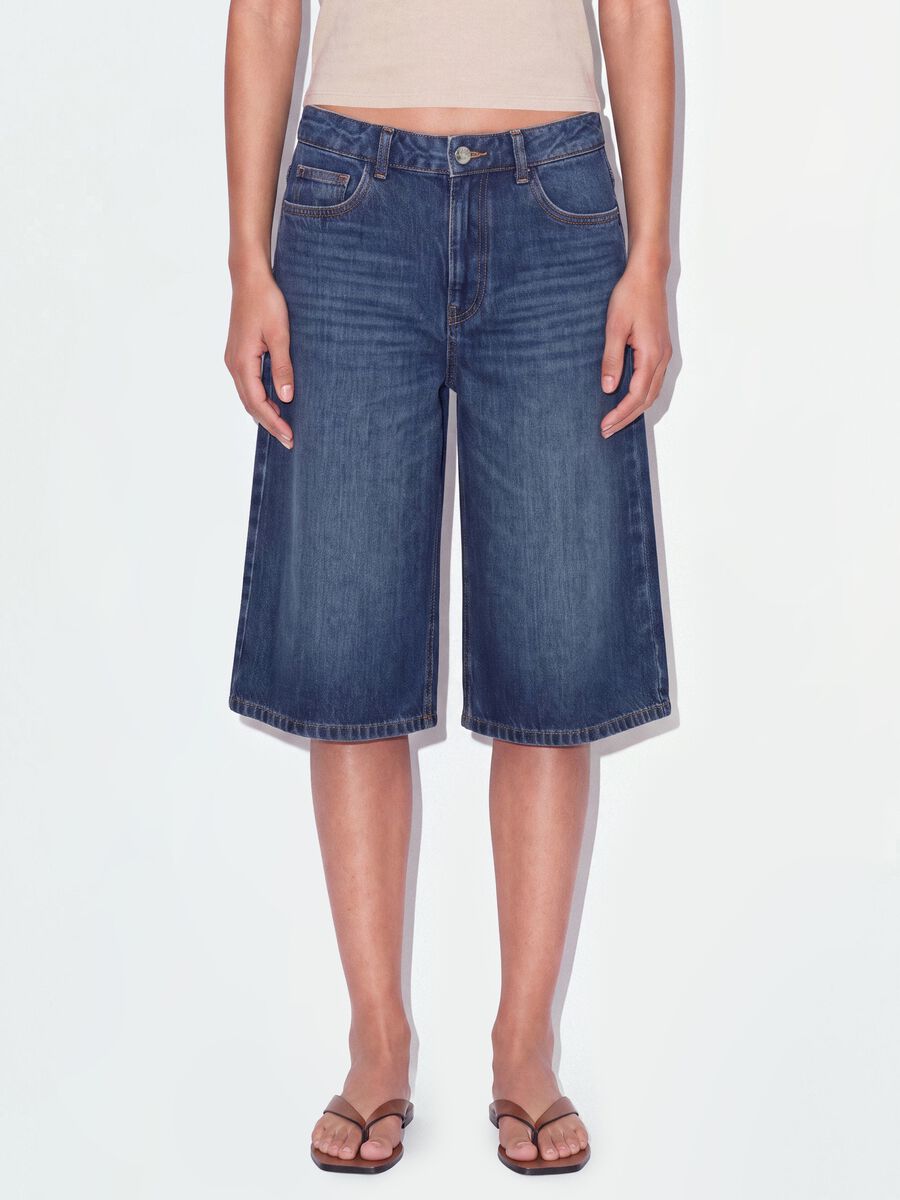 Blue pure cotton baggy denim shorts_1