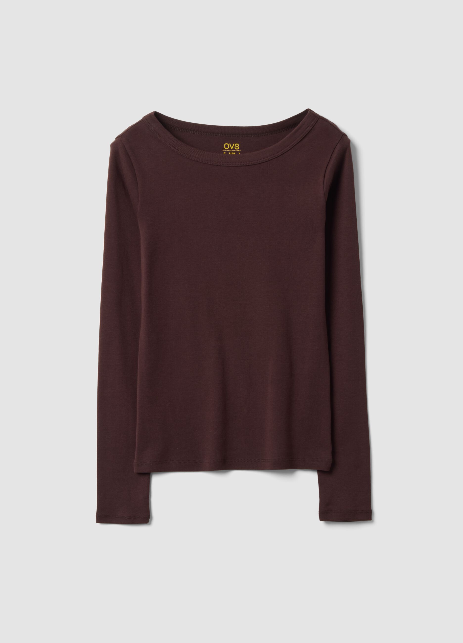 T-shirt marrone in puro cotone con girocollo regular fit