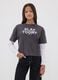 Girls&rsquo; grey oversized pure cotton T-shirt with double sleeves_1
