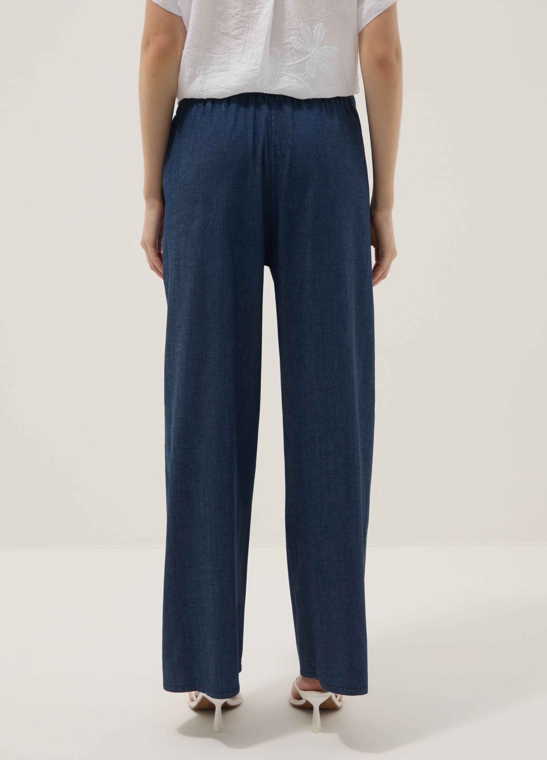 Blaue Palazzo-Hose aus Stretch-Baumwolle