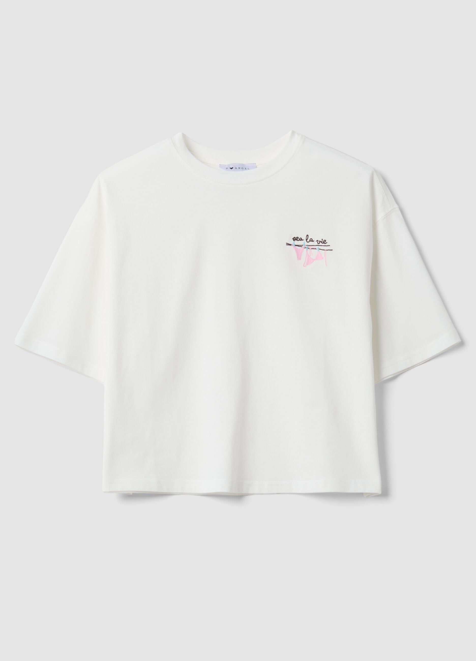 T-shirt bianca in puro cotone con ricamo boxy fit