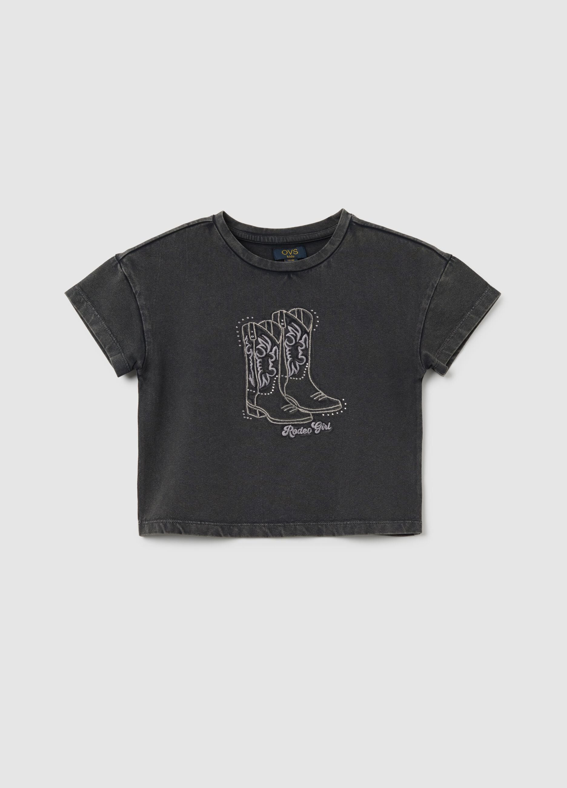 Girls' grey stretch cotton t-shirt