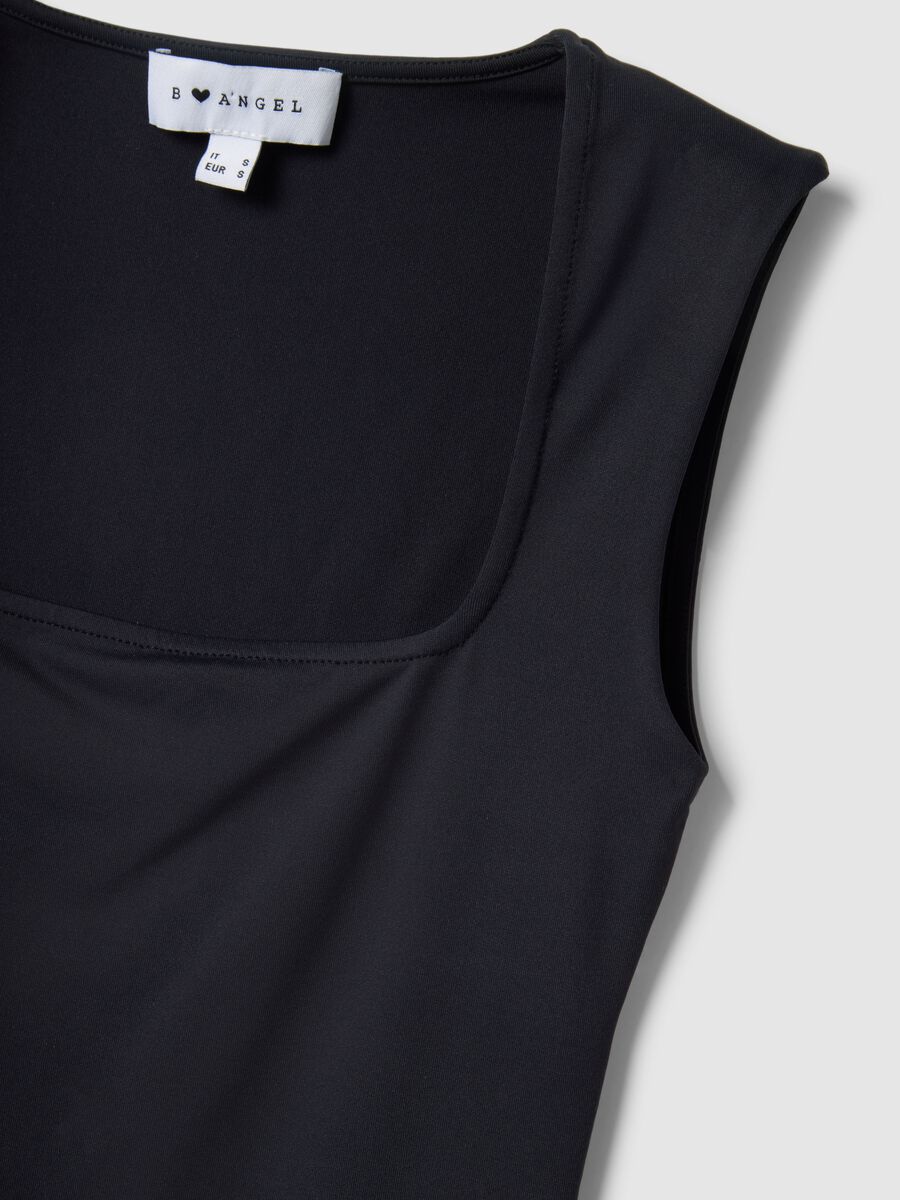 Black Slim Fit Bodysuit with Square Neckline_5