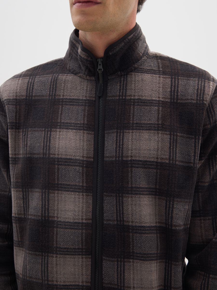 Multicolor Kariertes Hochkragen Fleece Zip Jacket Regular Fit_3
