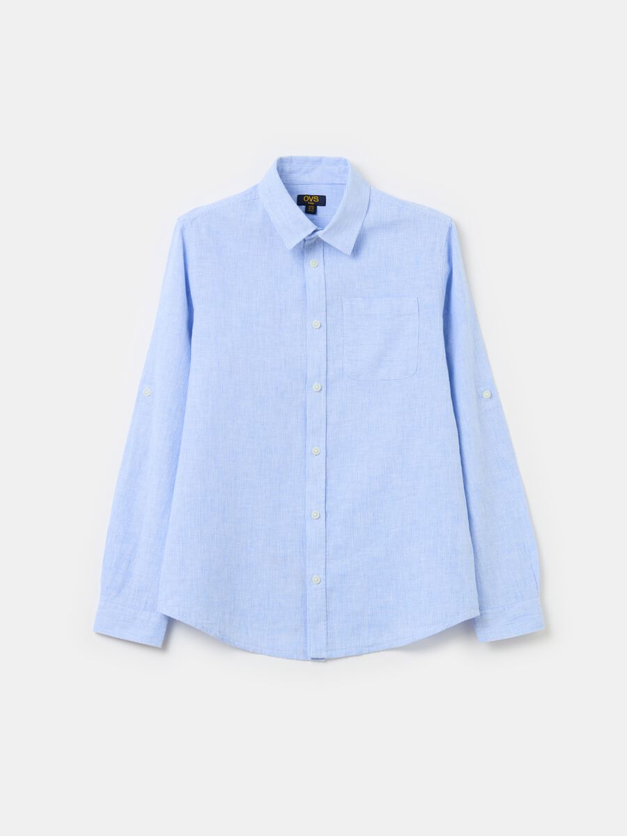 Camisa de rayas de lino y algodón_0