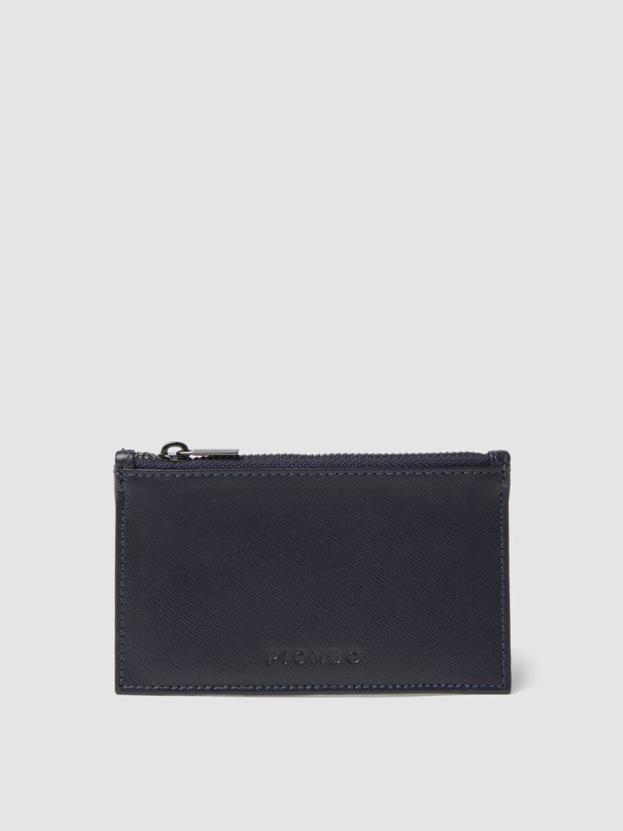 Blue genuine leather card holder with zip_0