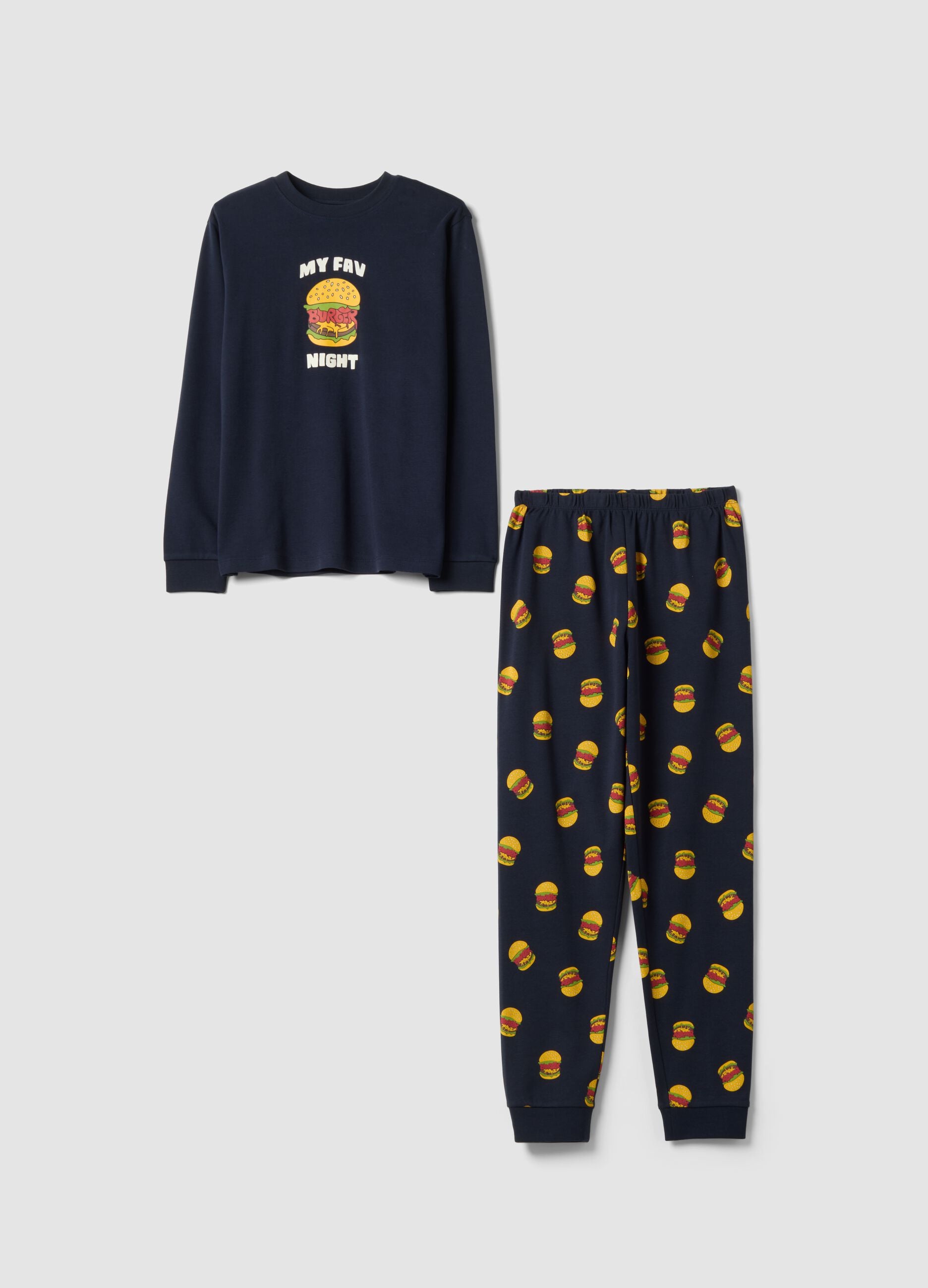 Blue pure organic cotton crew-neck pyjamas